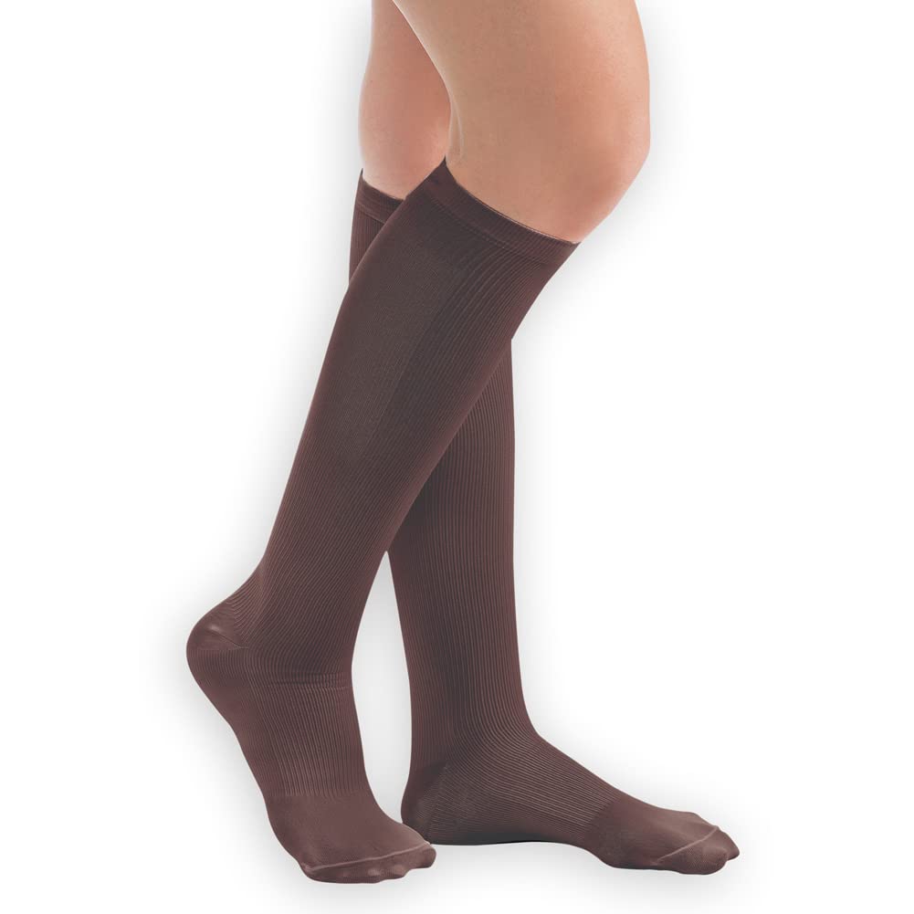 Men's Compression Socks 20-30 mmHg Firm Support - Brown Small Size - Made in USA - Ideal for Running, Travel & Varicose Vein Relief