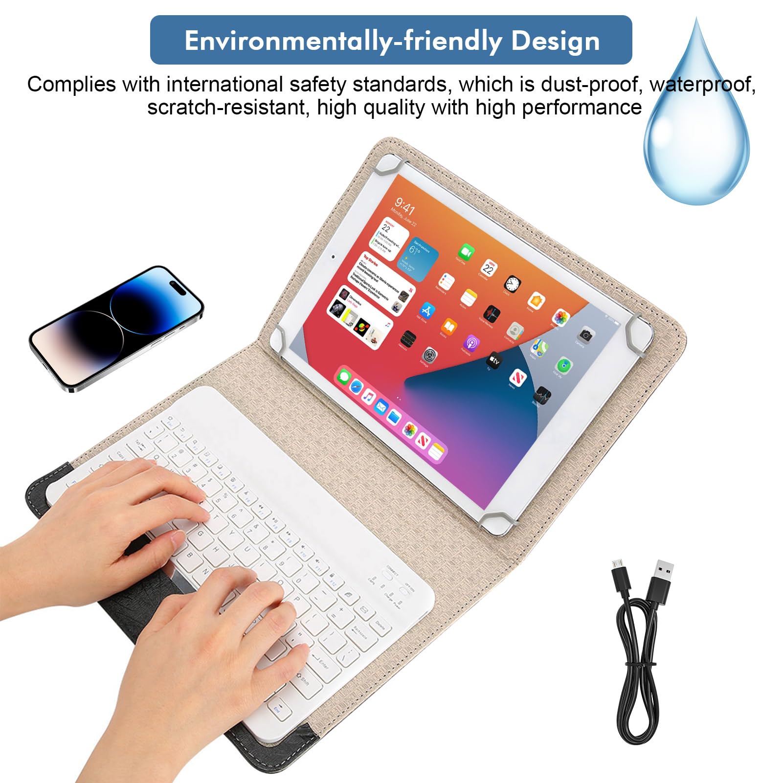 Universal HD 10 Tablet Case with Bluetooth Keyboard - Slim Folding PU Leather Stand Cover for Most Tablets | Perfect for Work, Study & Travel