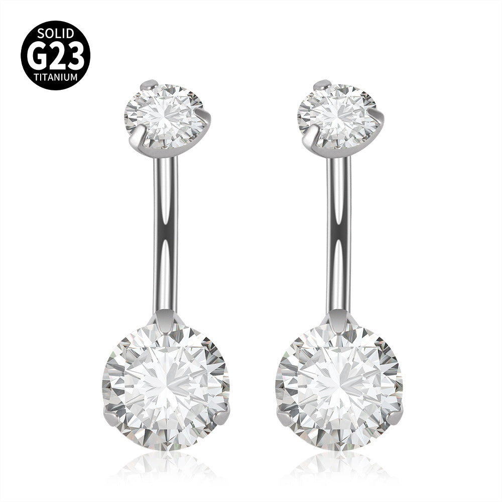 14G Titanium CZ Bar Belly Ring - Surgical Steel Navel Piercing Jewelry | DL047 | Perfect for Belly Button Rings, Body Piercings & Fashion Accessories