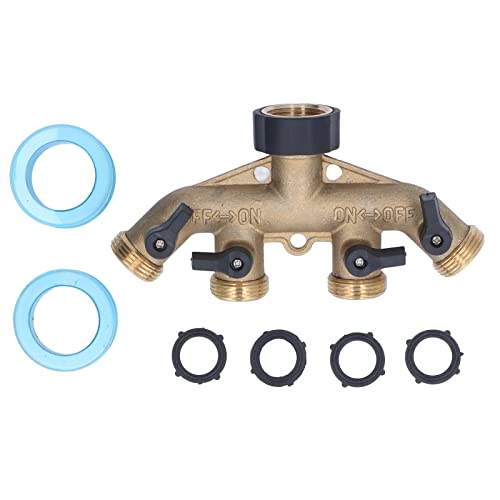 4-Way Brass Garden Hose Splitter - Heavy Duty 3/4
