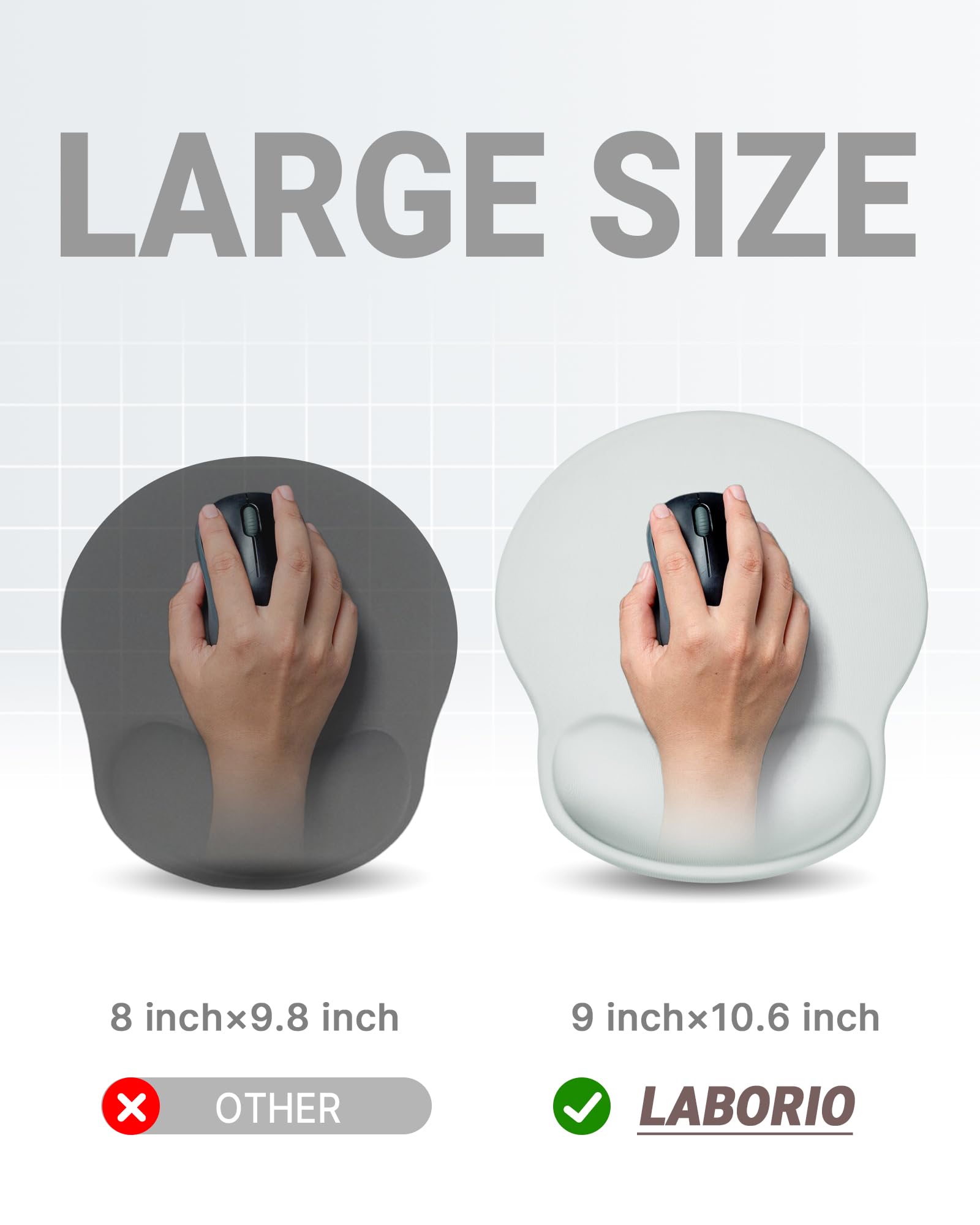 Ergonomic Mouse Pad with Wrist Support - Comfortable Gel Mousepad for Pain Relief, Non-Slip Rubber Base for Laptop & Computer - Perfect for Office Work, Gaming & Long Computer Use (Light Gray)