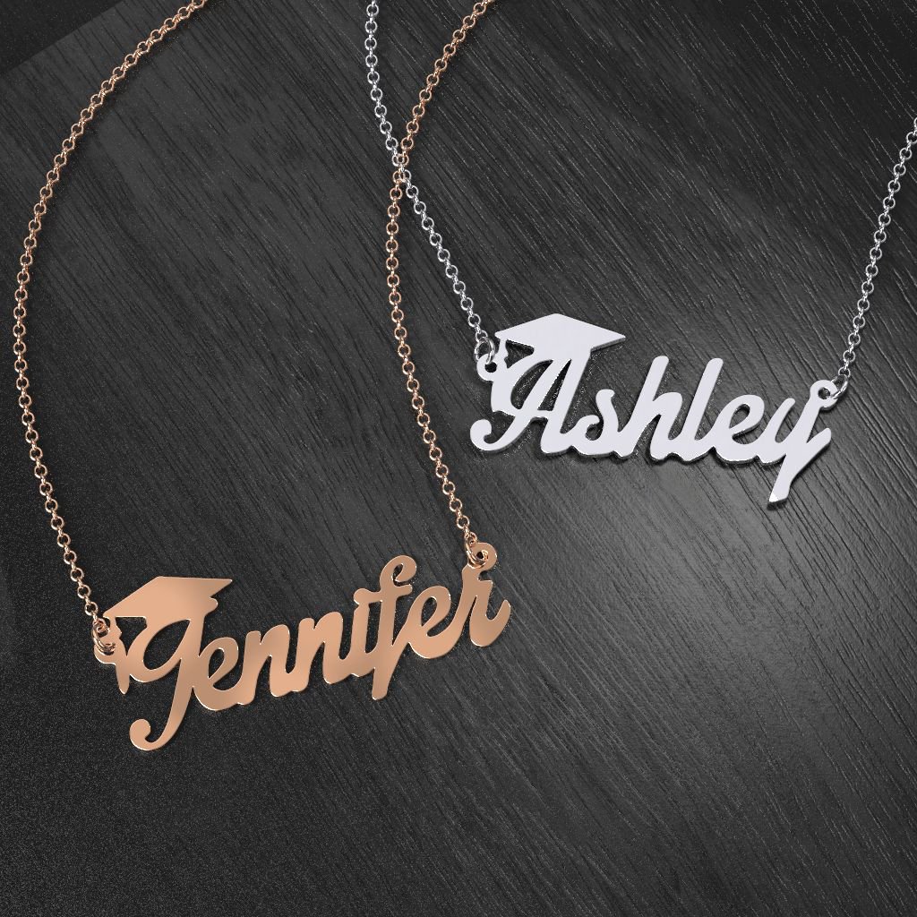 14K Gold Personalized Graduation Name Necklace - Custom Engraved Jewelry Gift for Her | High School & College Graduation Gift, Birthday Present, Anniversary Keepsake