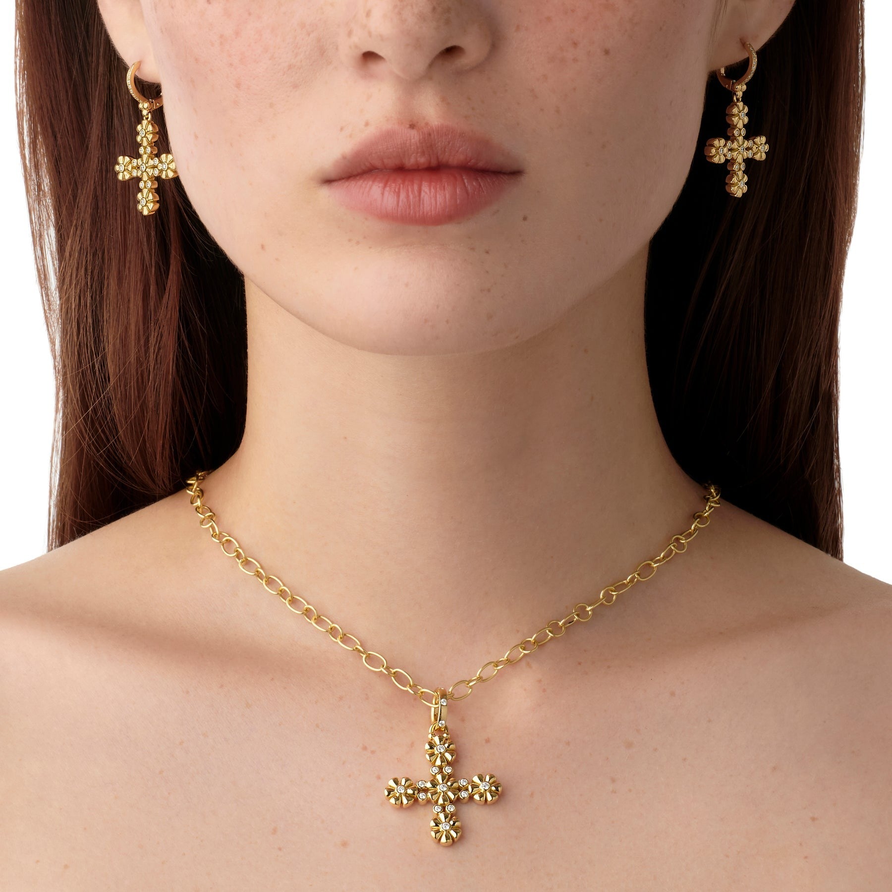 Temple St. Clair Fiori Cross Pendant Necklace - 18K Gold Plated Italian Jewelry for Women | Perfect for Everyday Wear, Gifts & Special Occasions