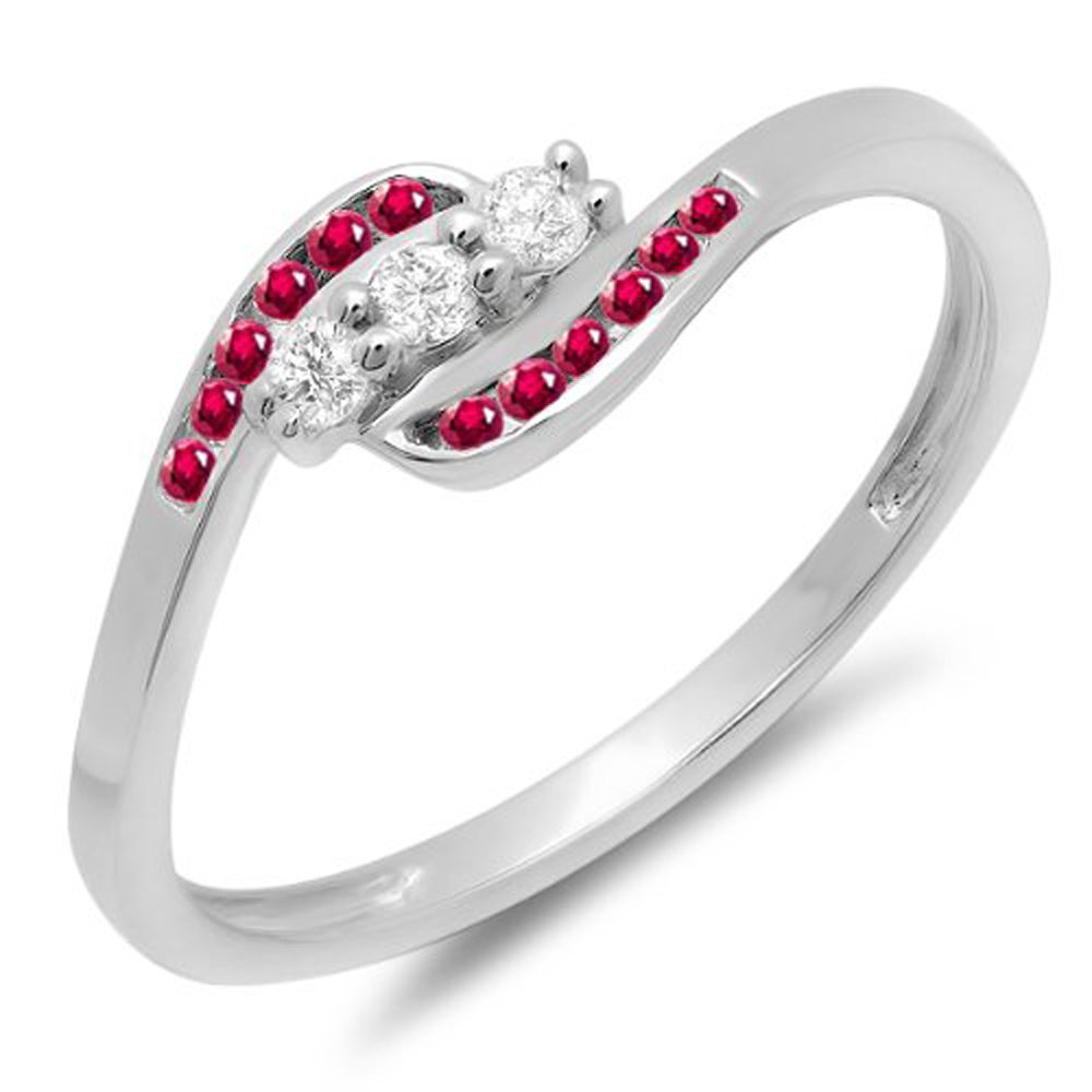 14K White Gold Round Ruby & White Diamond Anniversary Promise Wedding Ring for Women - Elegant Gift for Wife, Bridal Jewelry, Engagement, Proposal & Special Occasions
