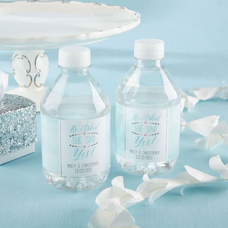 Custom Engraved Water Bottle Labels - He Asked She Said Yes - Perfect for Weddings, Proposals & Anniversary Gifts