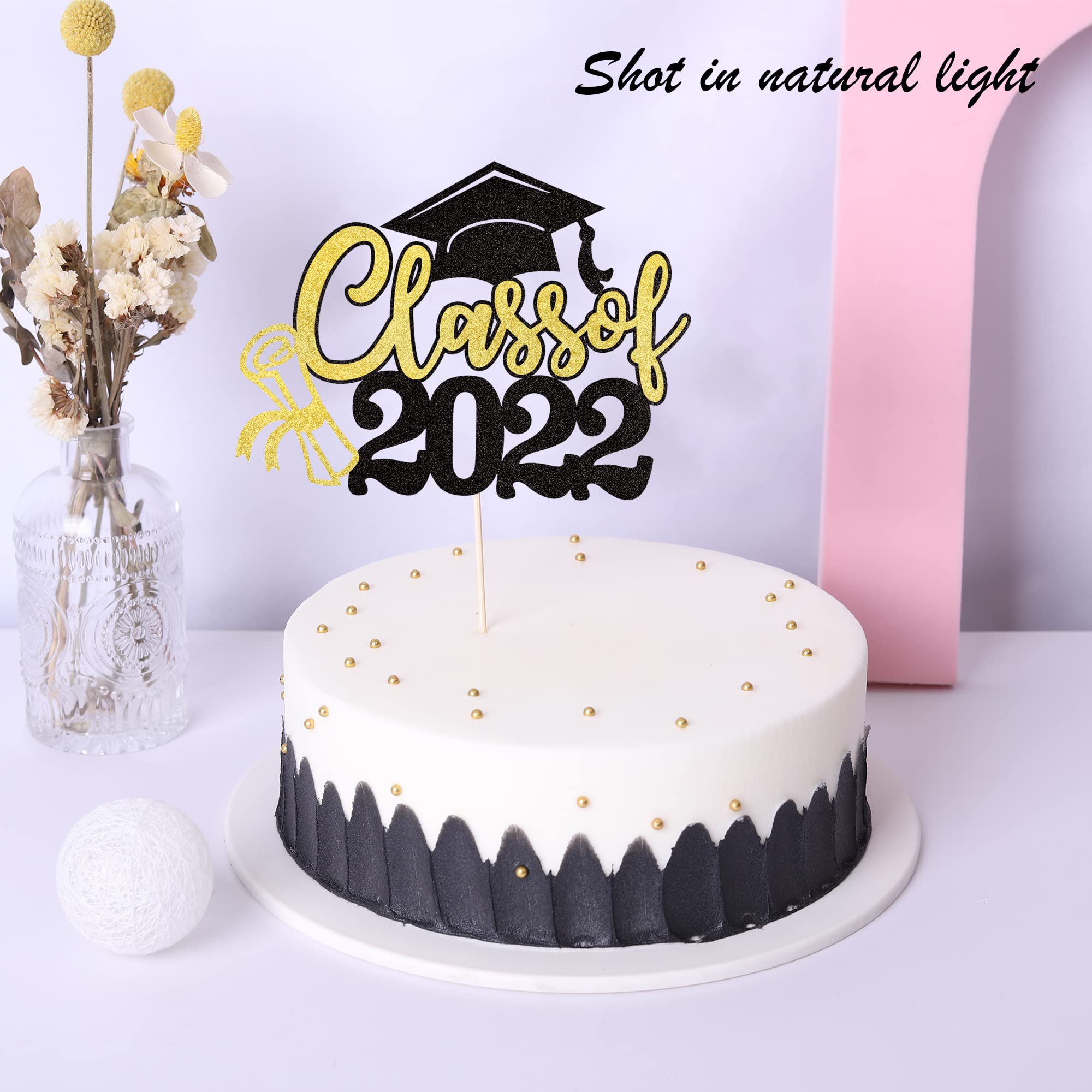 2022 Graduation Cake Topper - Gold Glitter Diploma & Cap Cake Pick - Class of 2022 Party Decorations for Graduation Cakes, Cupcakes & Desserts