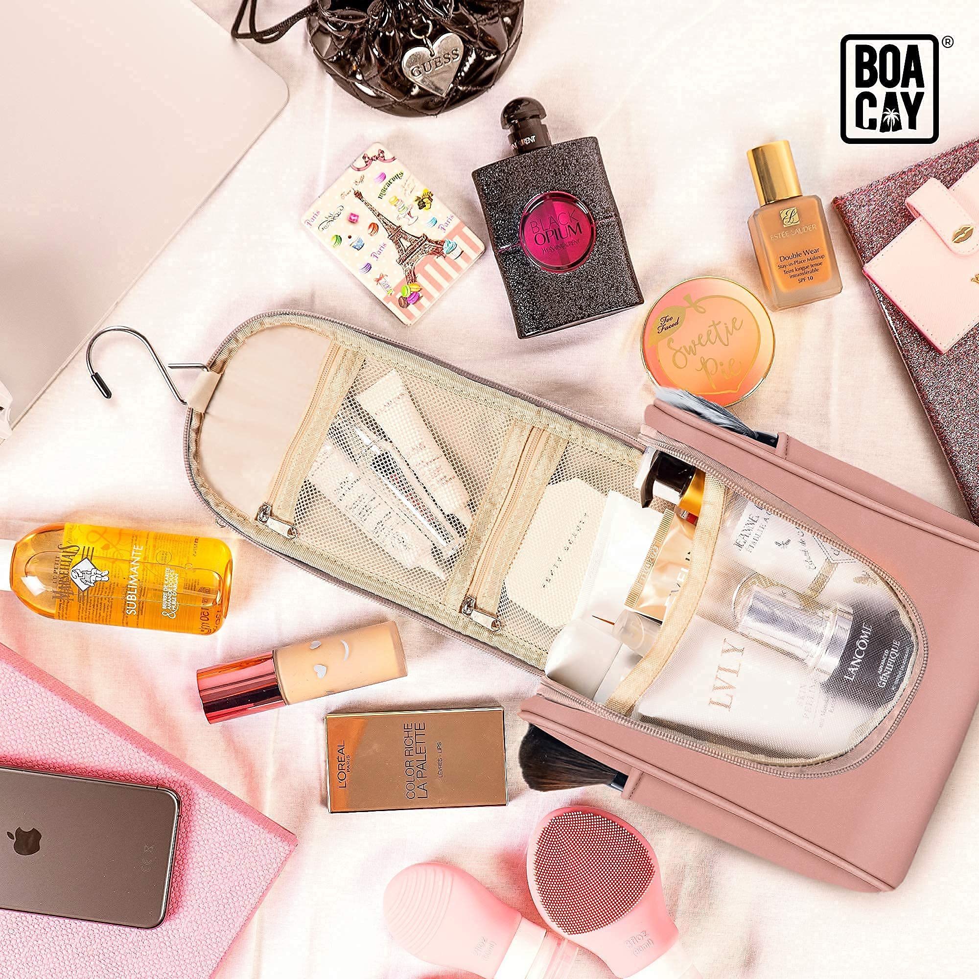 BOACAY Small Hanging Travel Toiletry Bag for Women & Men - Waterproof Makeup Organizer with Hooks, Perfect for Cosmetics, Accessories & Travel Essentials - Ideal for Bathroom, Shower & On-the-Go Use