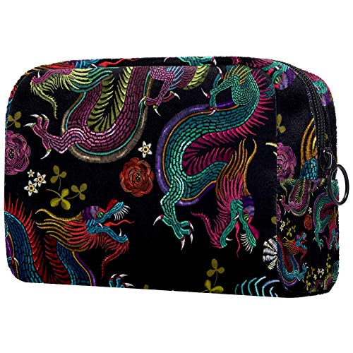 Vintage Chinese Dragons and Flowers Makeup Bag - Waterproof Cosmetic Travel Organizer for Women, Portable Toiletry Pouch for Makeup Brushes, Lipstick, Skincare - Perfect for Travel, Gym, and Daily Use