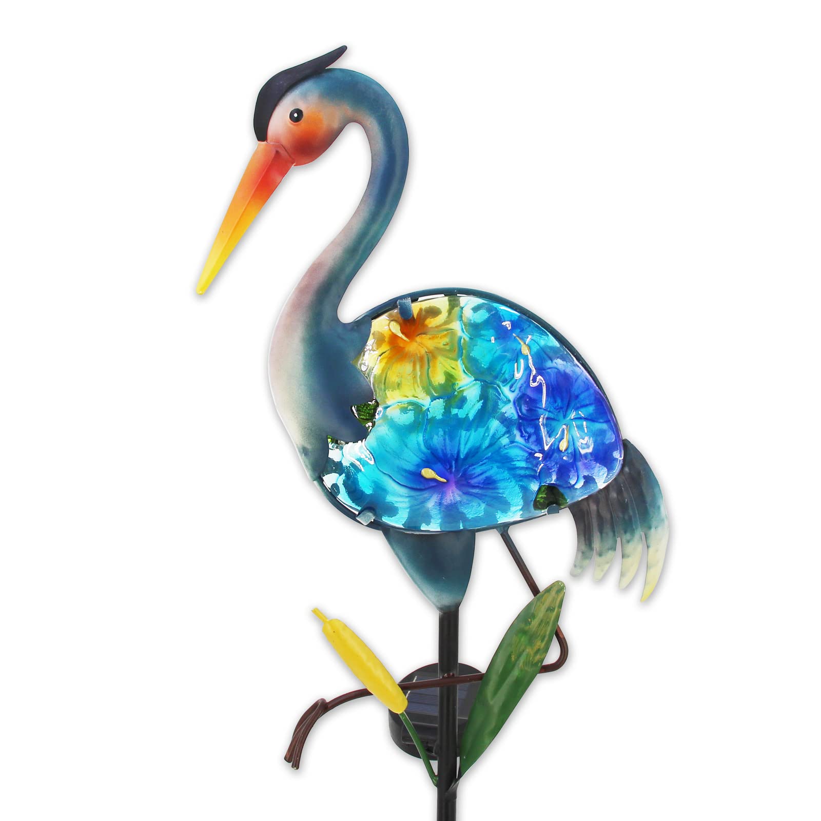 Heron Solar Garden Lights - Hand-Painted Glass Solar Stake Lights for Outdoor Decor | Solar-Powered Lawn Ornaments & Yard Art for Patio, Garden, Pathway, and Porch Lighting | Weather-Resistant Landscape Lighting for Nighttime Ambiance