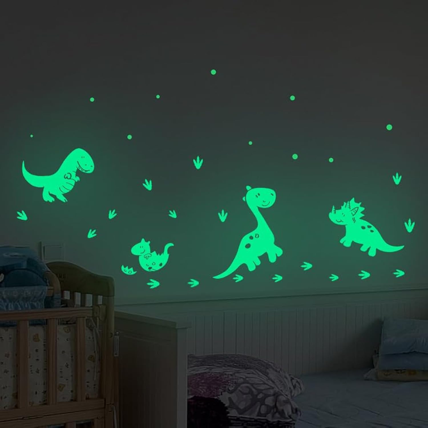 Glow in The Dark Dinosaur Stickers - 2 Pack Kids Room Decor, Wall Decals for Boys Bedroom & Living Room - Perfect for Nighttime Fun and Themed Party Decorations