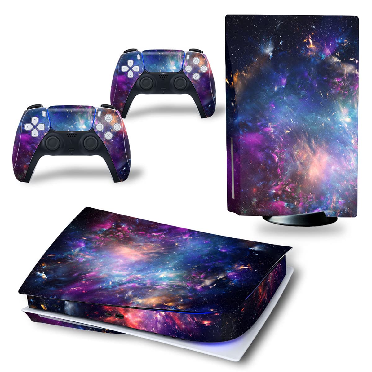 Custom Purple Universe Vinyl Skin Sticker Decal Cover for PS5 Disk Version Console & Controllers - Protective Wrap for Gaming Setup & Personalized Style