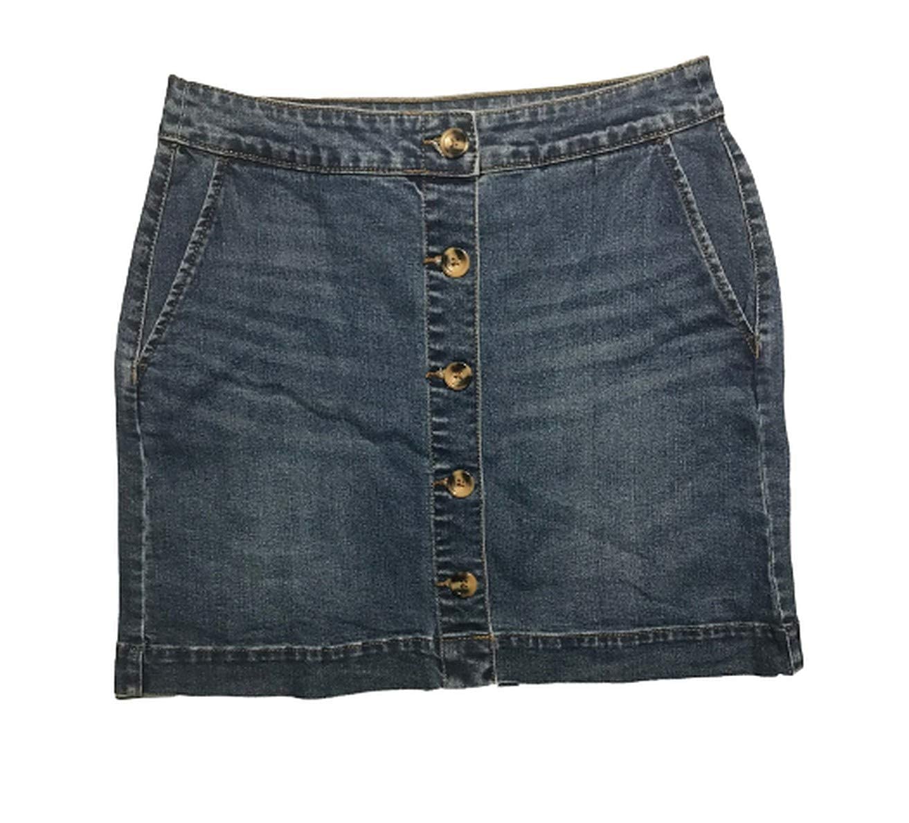 Maison Jules Women's Denim Button Down Skirt in Navy Blue - Size 12 (Large) - Perfect for Casual Outings and Summer Fashion