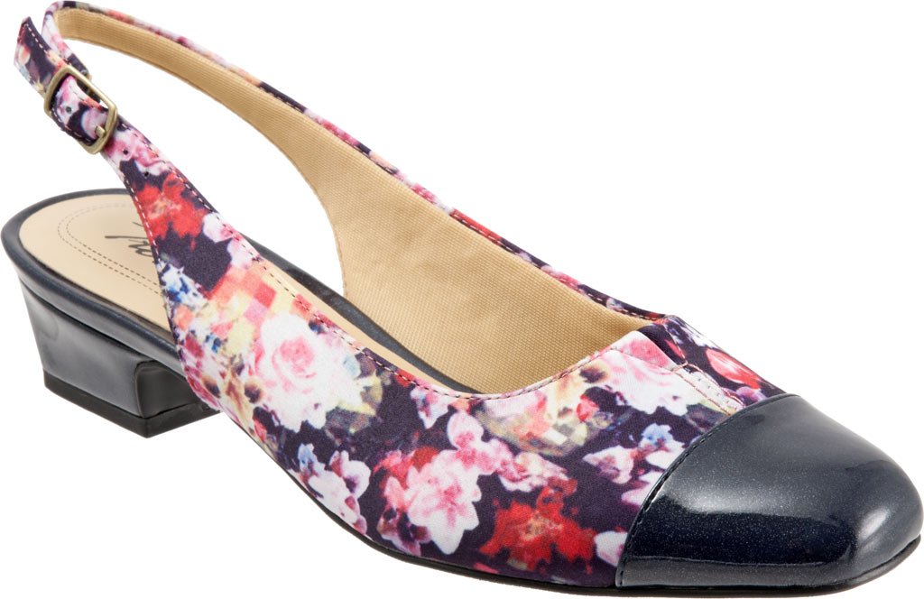 Trotters Women's Floral Print Pump Shoes - Size 8.5 X-Narrow (WASH Color) - Comfortable Dress Shoes for Work, Office & Special Occasions