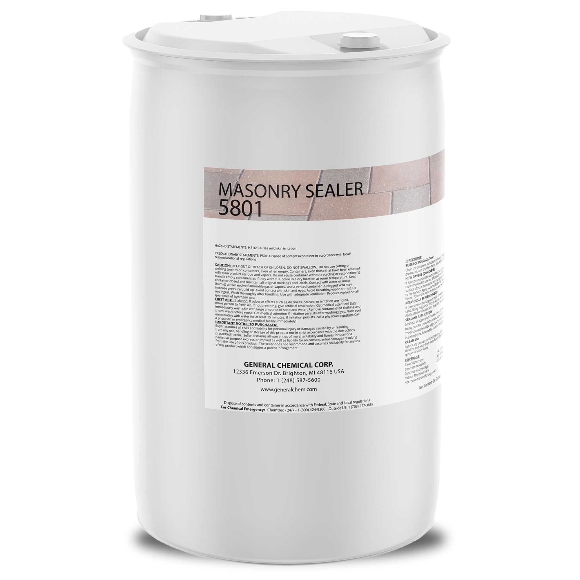 DeckGeneral Masonry Sealer 5801 - Clear Silane Siloxane Waterproof Coating for Concrete, Stone, Brick & Mortar - Long-Lasting Protection for Driveways, Sidewalks, Patios & Outdoor Surfaces (55 Gallon) - Ideal for Weatherproofing & Enhancing Curb Appeal