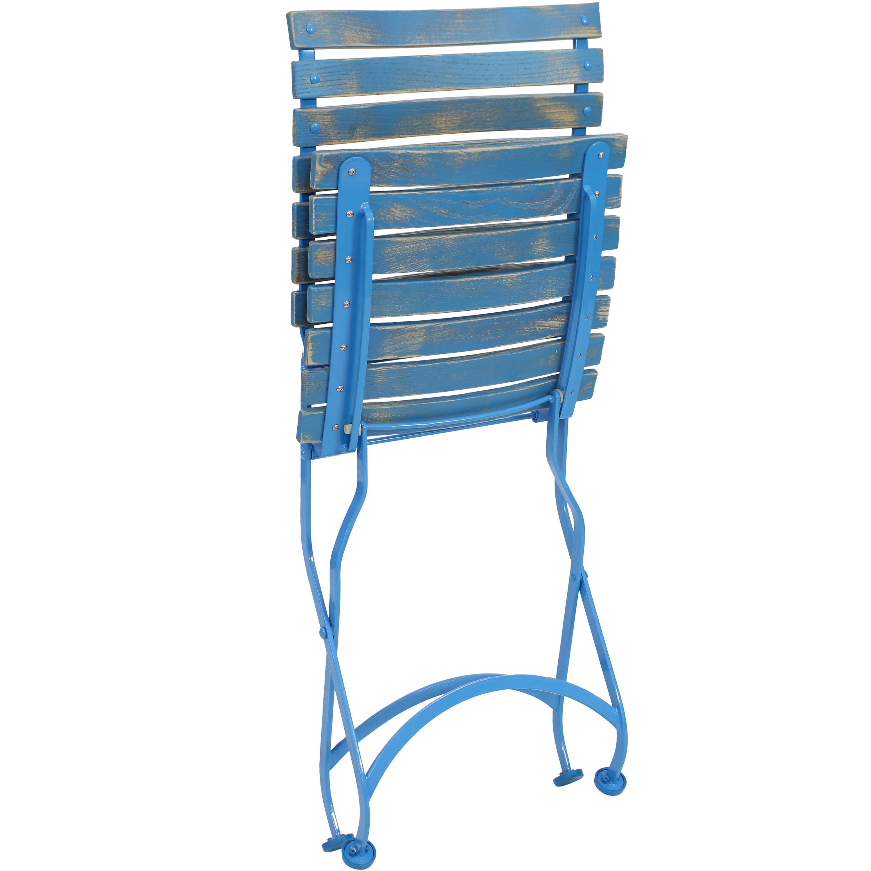 Sunnydaze Cafe Color 5-Piece Wooden Folding Bistro Table and Chairs Set - Blue | Outdoor Patio Dining Set for Garden, Balcony & Backyard