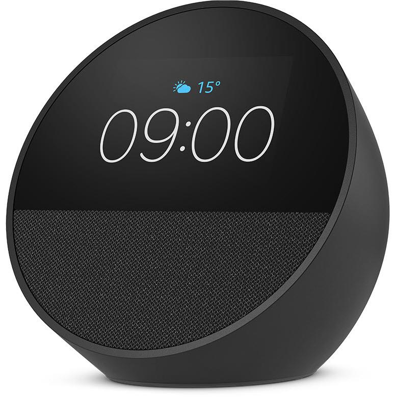 Amazon Echo Spot (Black) - Smart Alarm Clock with Alexa, HD Display & Voice Control - Perfect for Bedroom, Kitchen & Office