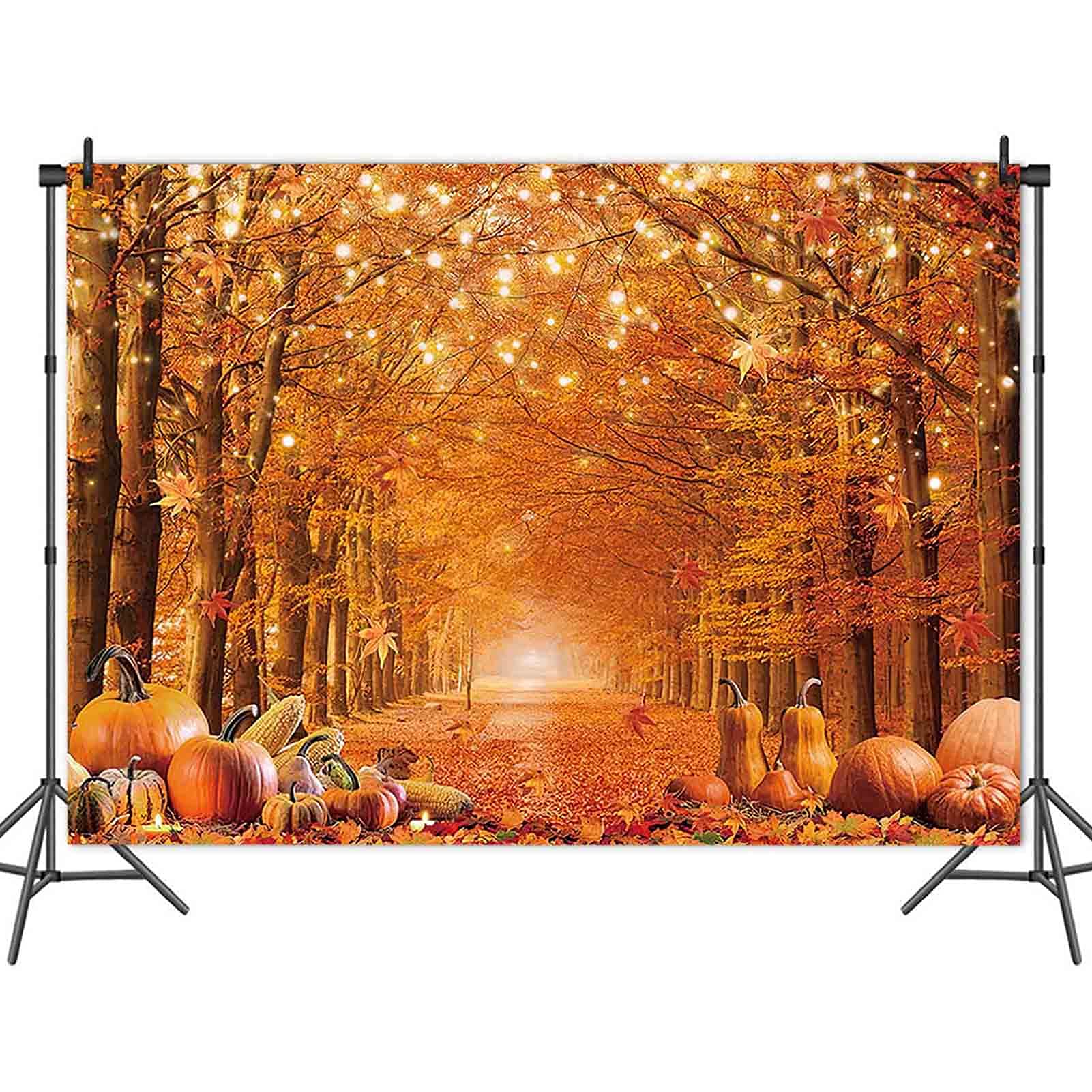 Autumn Maple Forest Leaves Glitter Pumpkin Tree Photography Backdrop 7x5ft Vinyl - Thanksgiving Harvest Photo Background for Newborn Baby Shower, Party Decor & Photo Booth Props | Perfect for Seasonal Photography, Fall Events & Social Media Content