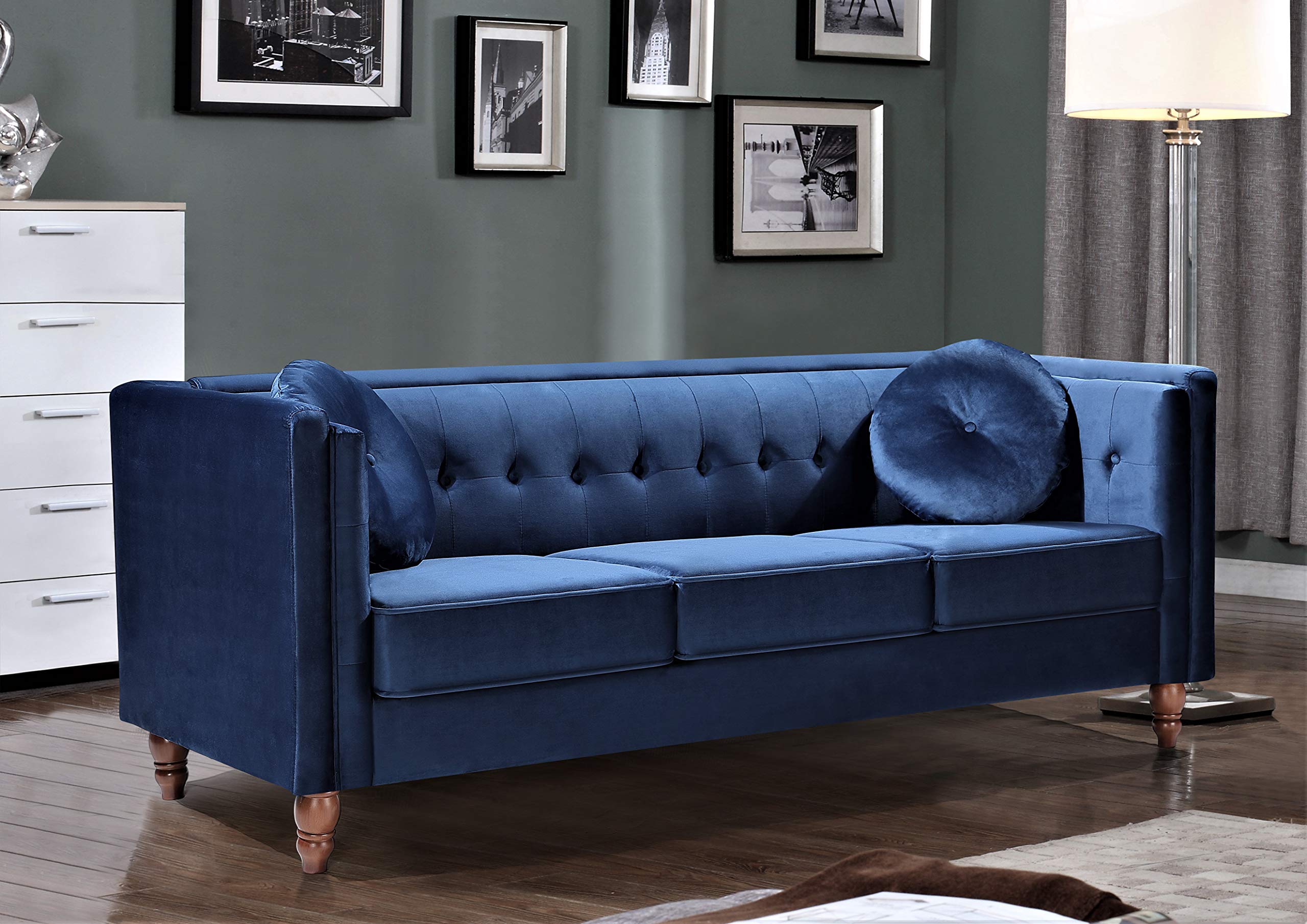 Lexie Velvet Mid Century Chesterfield Sofa Set - 3PC Loveseat & Accent Chairs for Living Room, Apartment, Bedroom & Office - Grey Velvet Upholstered Furniture for Modern Home Decor & Cozy Seating