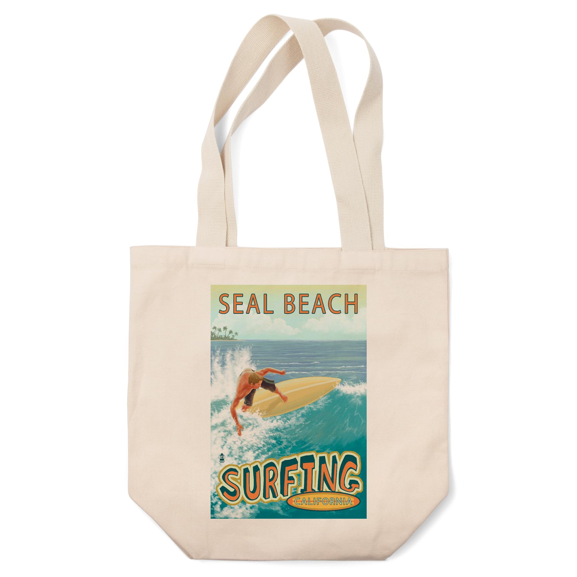 Lantern Press Seal Beach California Surfer Tropical Tote Bag - 100% Cotton Canvas Reusable Shopping Bag for Beach, Grocery & Daily Use