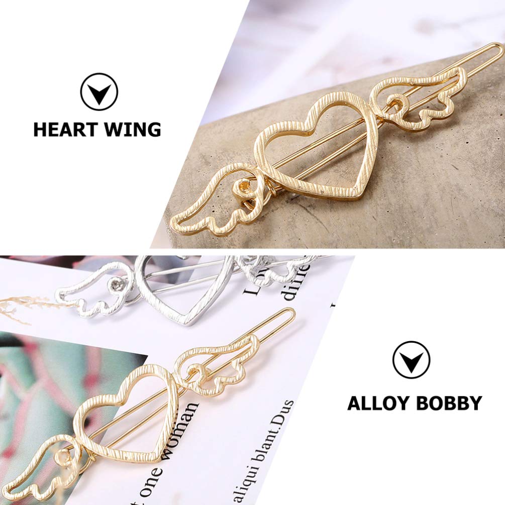 FRCOLOR 4PCS Golden Angel Wing Hair Clips - Elegant Love Heart Bobby Pins for Women & Girls, Bridal Hair Accessories, Perfect for Weddings, Parties & Everyday Styling