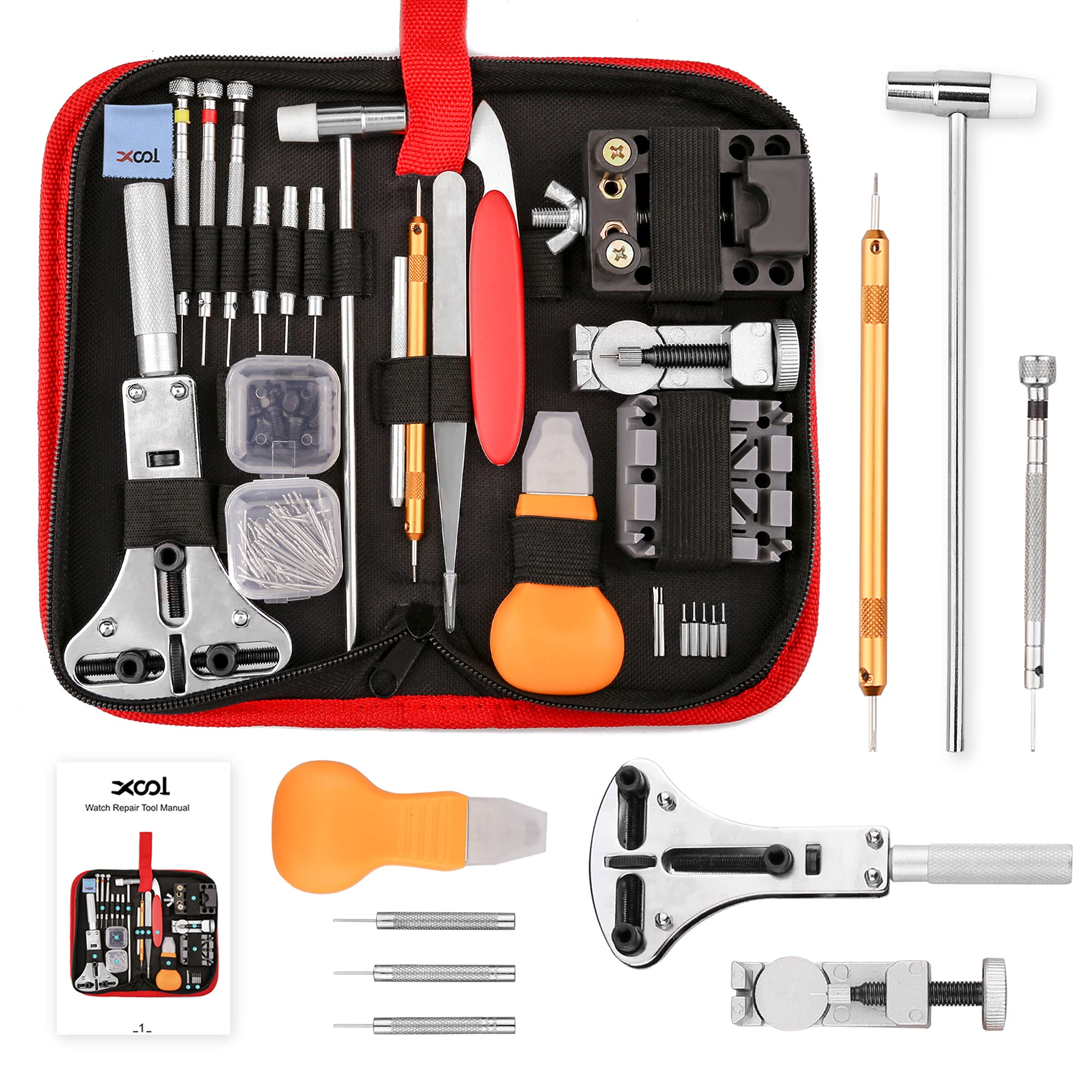 XOOL Professional 151-Piece Watch Repair Tool Kit with Case Opener, Strap Punch & Spring Bar Tool - Complete Watchmaker Set for DIY Watch Band Replacement, Battery Change & Maintenance (Portable Case Included) - Perfect for Watch Enthusiasts, Jewelers & Home Repair
