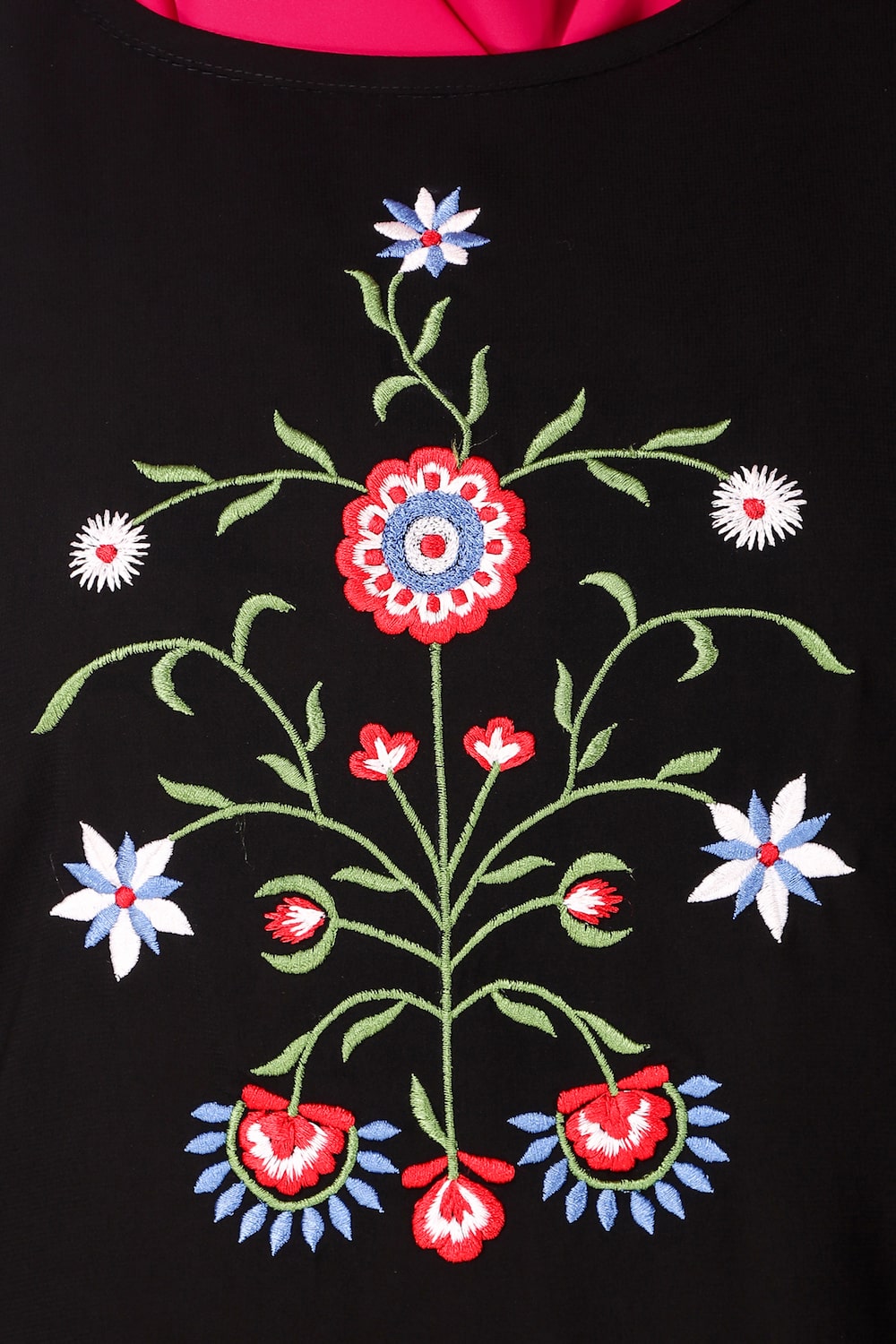 Black Floral Embroidered Nida Tunic Top for Women - Elegant Boho Blouse for Casual Wear, Date Night & Summer Outfits
