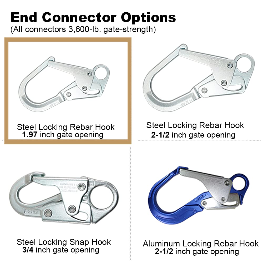 6 FT Single Leg Self-Retracting Lifeline with Shock Absorber - OSHA & ANSI Rated Fall Protection Lanyard | 1.97-inch Steel Rebar Hook for Construction, Roofing & Tower Climbing Safety Gear