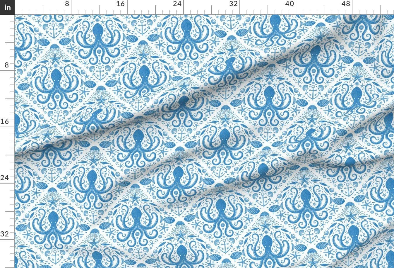 Underwater Adventure Octopus Block Print Minky Fabric by The Yard - Soft Plush Fabric for Sewing Baby Blankets, Quilt Backing & DIY Plush Toys - Perfect for Nursery Decor, Kids Room & Craft Projects