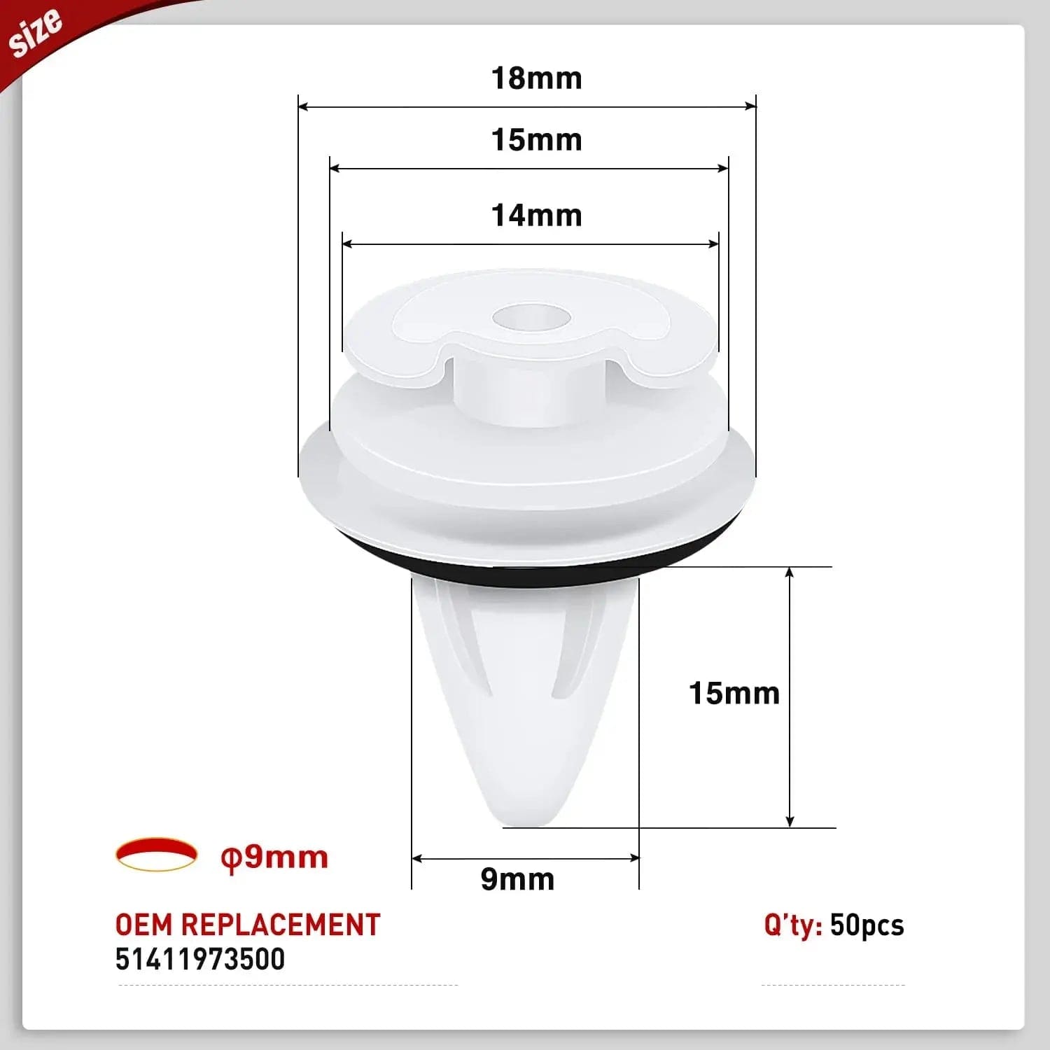 50 Pcs 18mm Hole 9mm Door Trim Panel Retainer Clips with Seal Ring - Compatible with BMW Series 3, 5, 7 (E46 E36 E34 E38 E39 M3) - Replacement for #51411973500 - Perfect for Car Interior Door Panel Repair and Maintenance