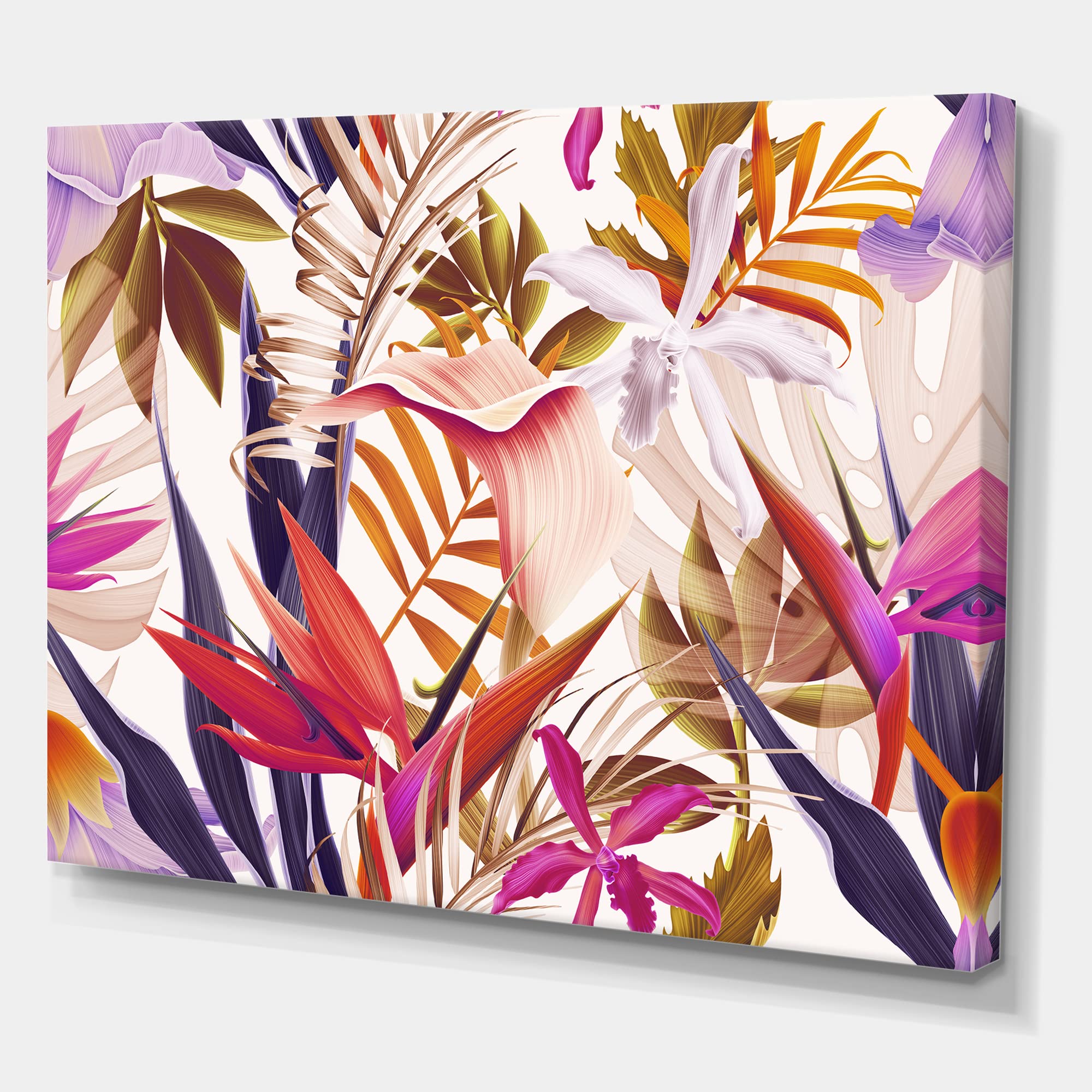 DesignQ Tropical Vintage Flowers IV Traditional Canvas Wall Art - Handmade Floral Painting for Living Room, Bedroom & Office Decor