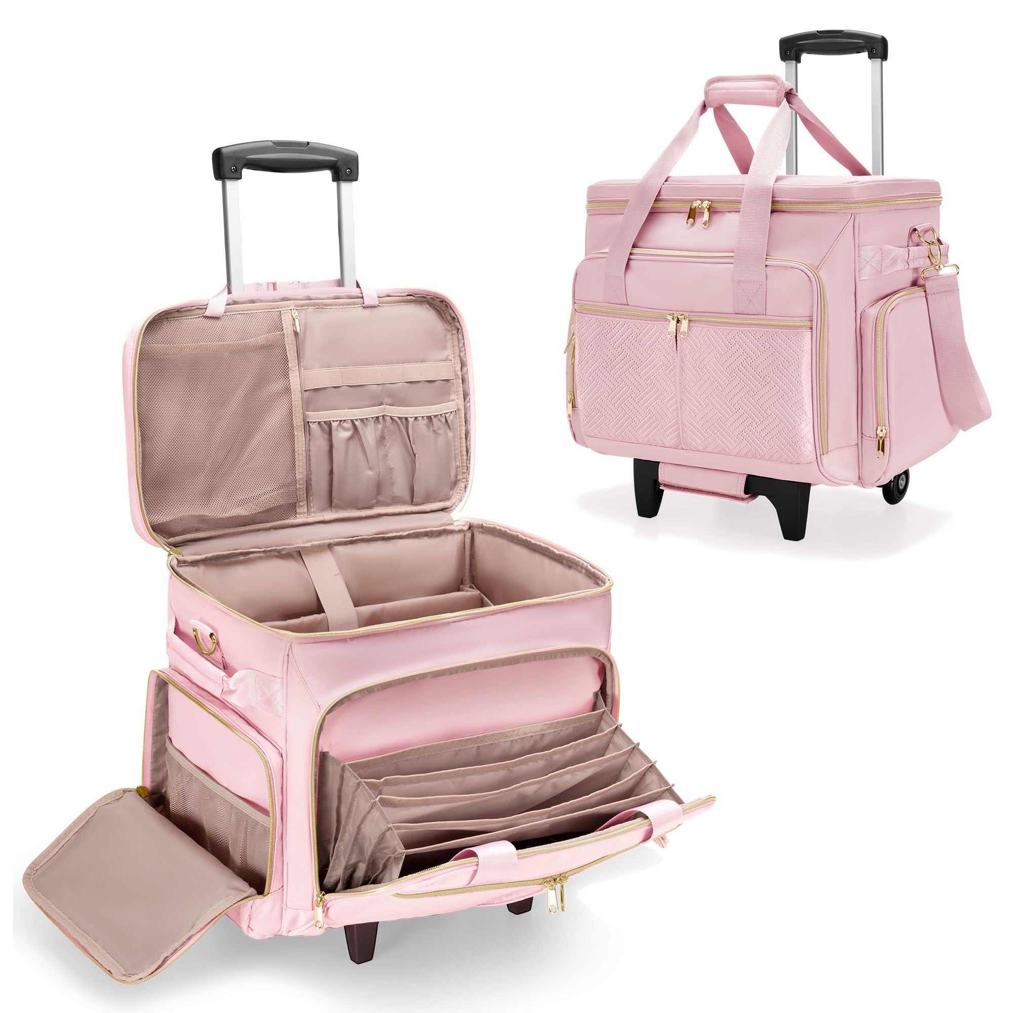 Rolling Teacher Bag with Wheels - Detachable Trolley Tote for 15.6