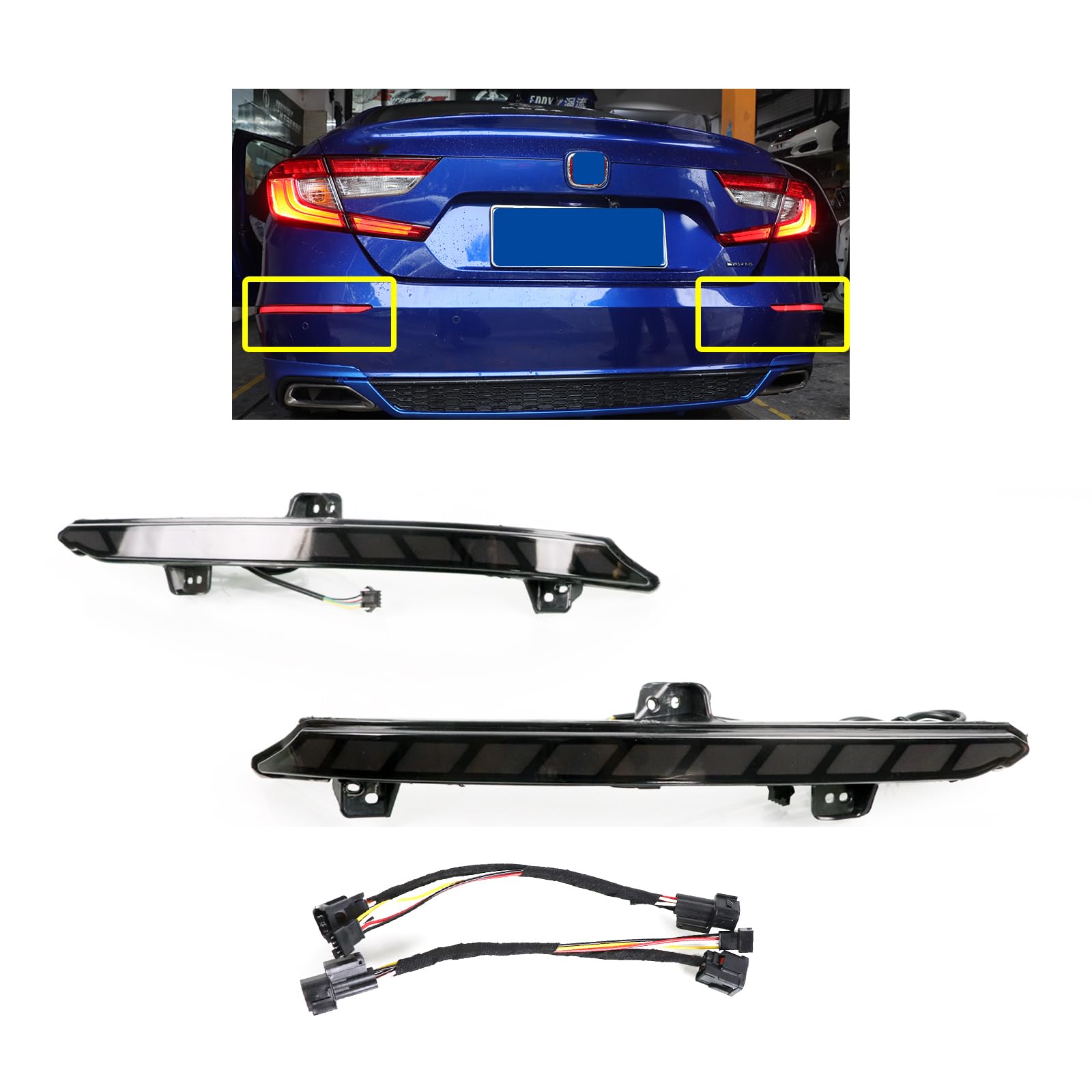 LED Rear Bumper Reflector Tail Lights with Sequential Turn Signal - Compatible with Honda Accord 10th Gen (2018-2022) - Brake, Driving & Fog Light Accessories Kit for Enhanced Nighttime Safety & Style