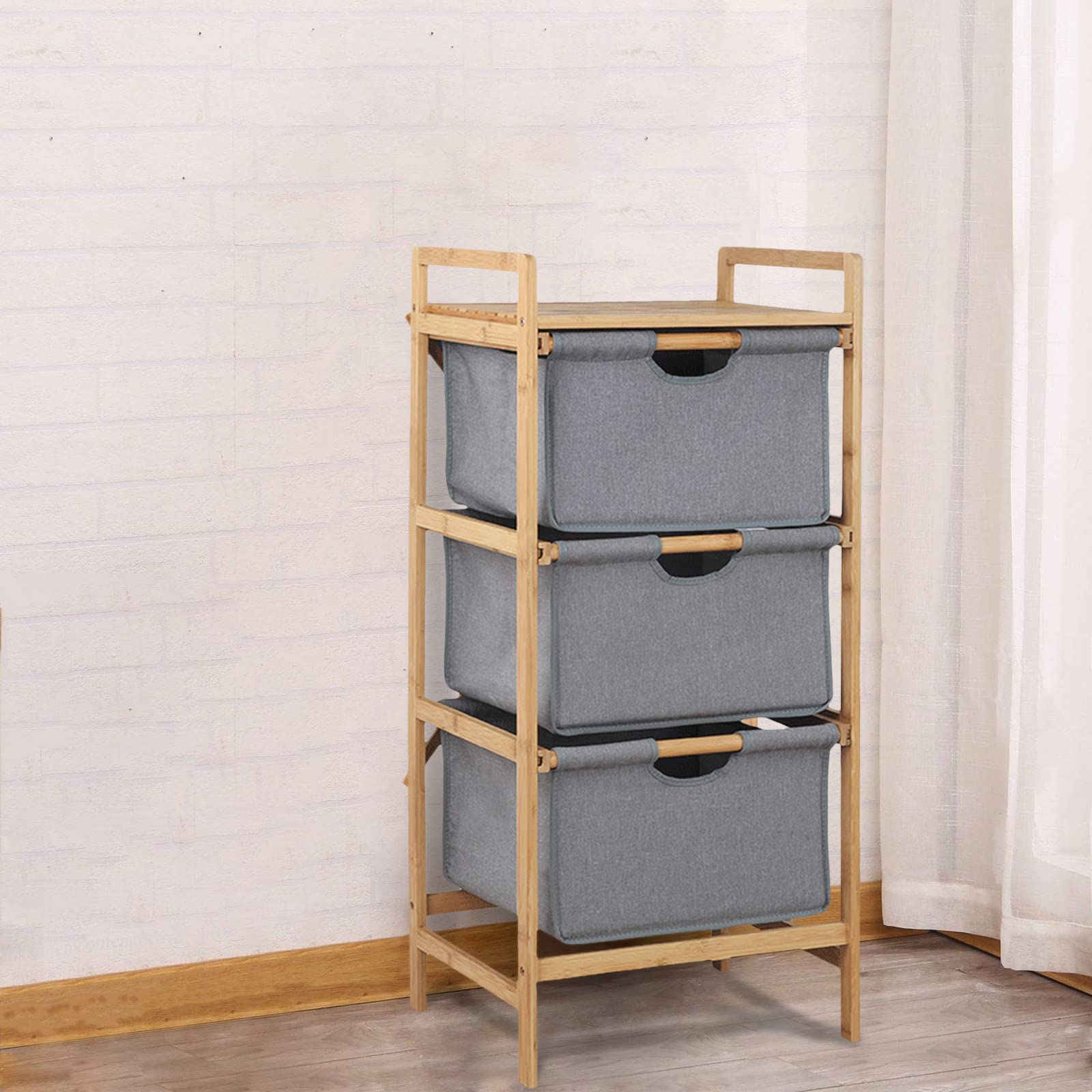 3-Tier Bamboo Laundry Basket with Handle - Foldable Fabric Clothes Hamper & Storage Organizer for Bedroom, Bathroom, Closet - Perfect for Laundry Sorting, Toy Storage & Home Organization