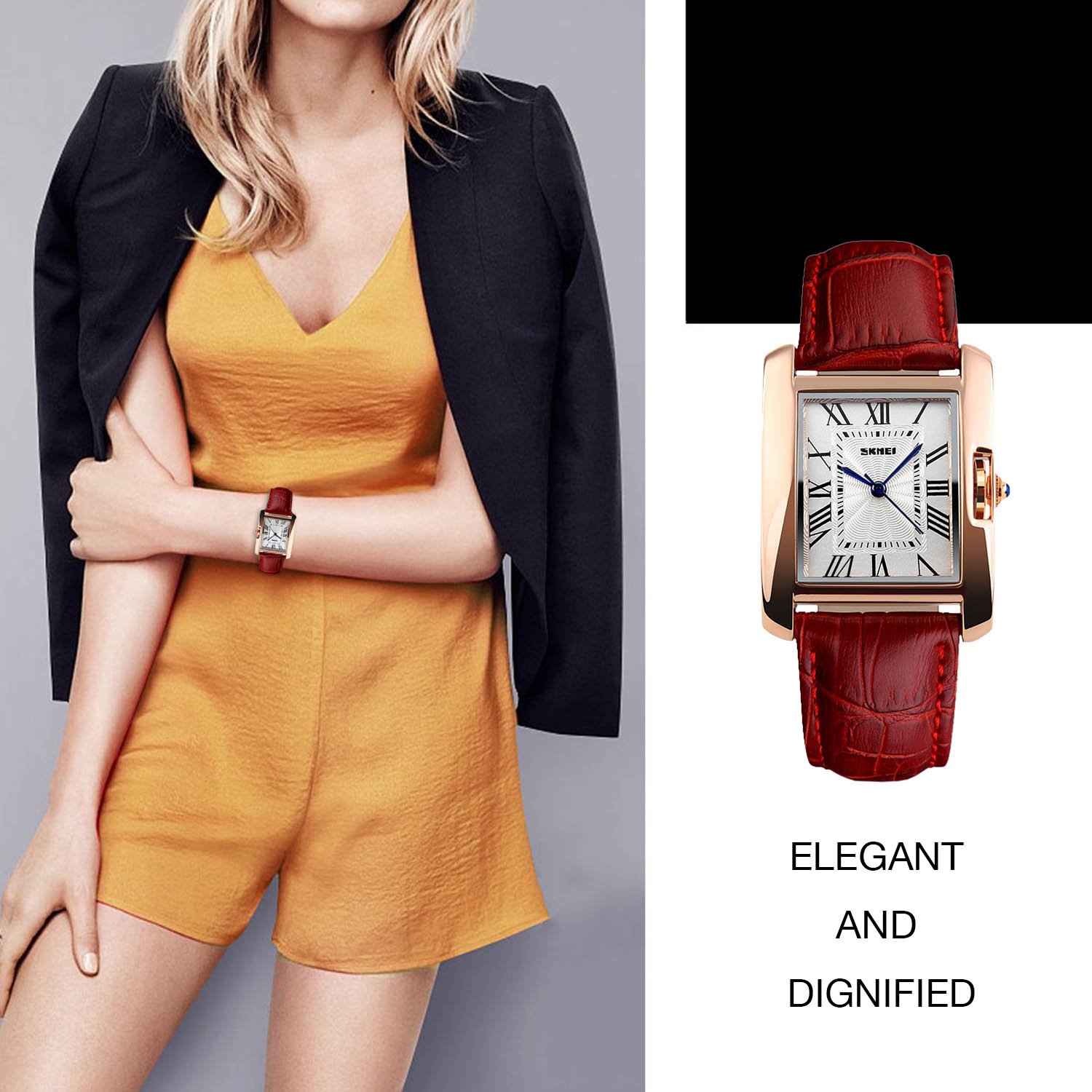 VenSten Women's Analog Quartz Watch - Fashion Leather Band, Roman Numerals, 30M Waterproof - Perfect for Business, Casual & Dress Occasions - Ideal Birthday Gift (Red)