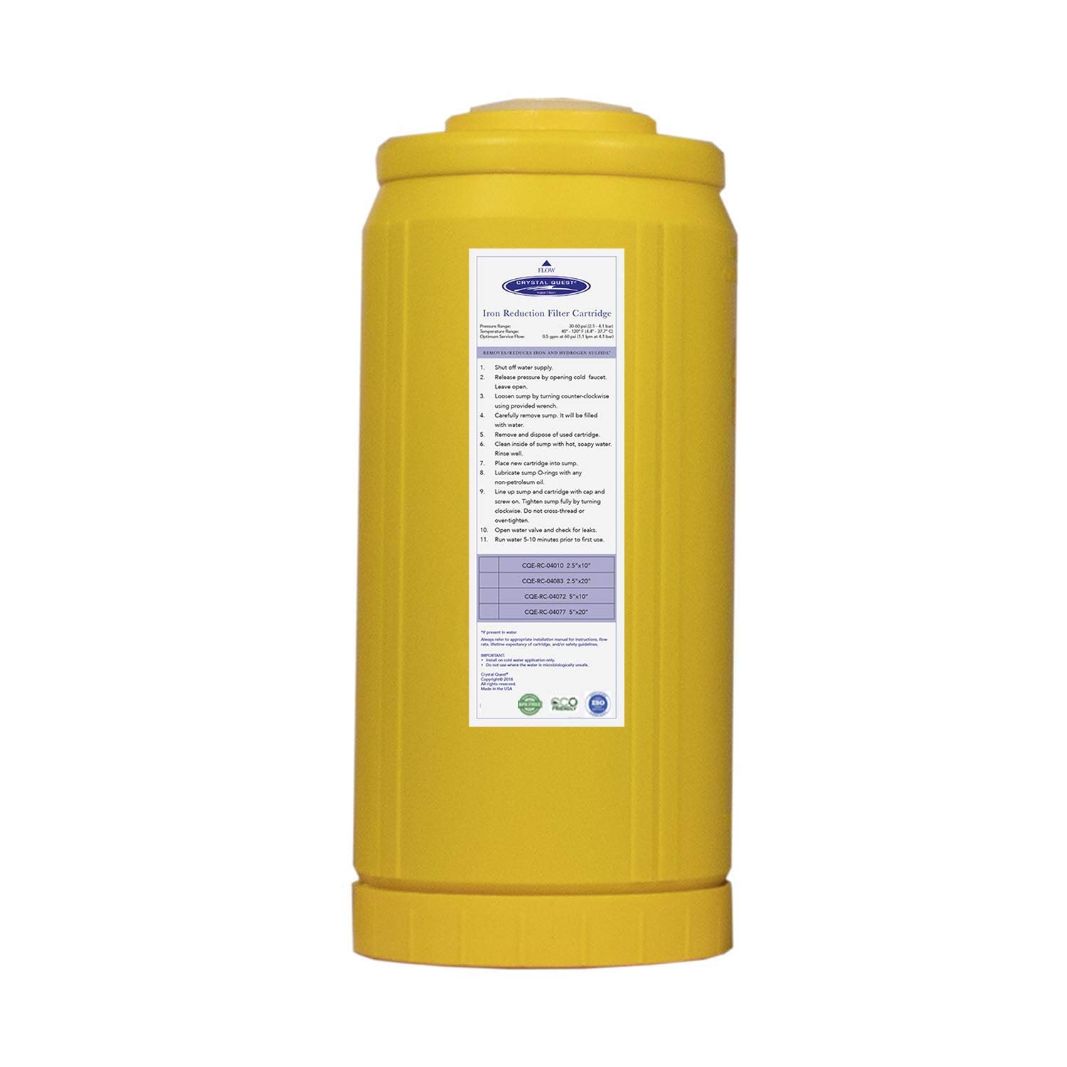 Crystal Quest Iron Water Filter Cartridge – Remove Iron, Prevent Stains, Improve Water Clarity, Protect Plumbing & Appliances, Durable Filtration System for Clean Drinking Water – Perfect for Home, RV, Well Water & Commercial Use