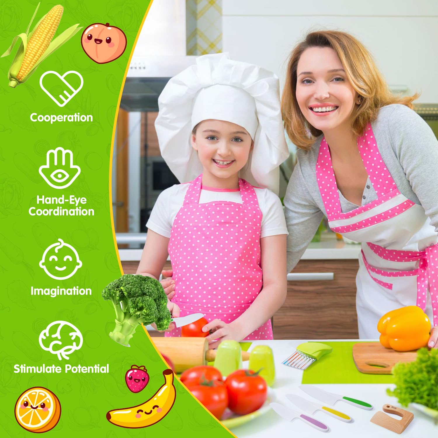**Best Toddler Knife Set for Kids - Real Cooking Kitchen Tools with Chef Knives, Cutting Boards, Sandwich Cutters & Peeler - Perfect Gift for Boys & Girls Birthday - Safe for Baking, Meal Prep & Learning Cooking Skills**