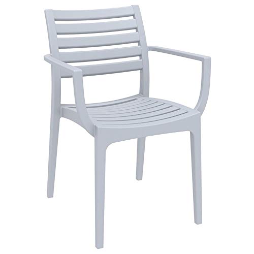 Pemberly Row Contemporary Outdoor Patio Dining Arm Chair - Silver Gray Weather-Resistant Patio Furniture for Backyard, Garden & Poolside Dining