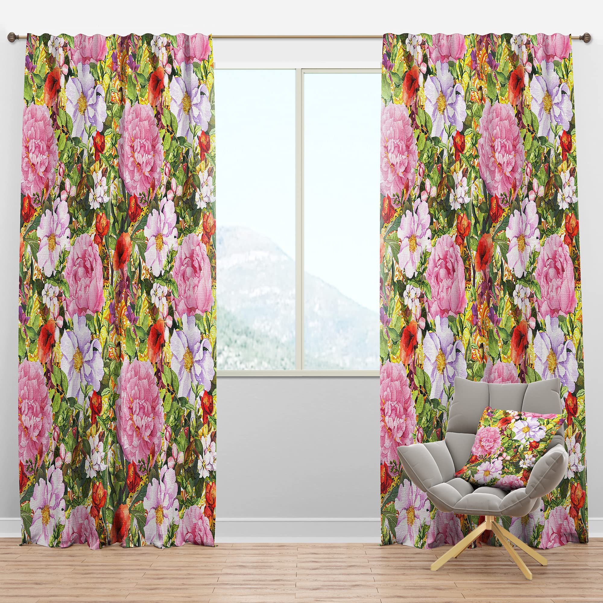 DesignQ Blackout Curtains - Pink Botanical Meadow Pattern - Thermal Insulated Room Darkening Drapes for Bedroom & Living Room (52x63 Inches, Single Panel) - Perfect for Light Blocking, Privacy & Temperature Control
