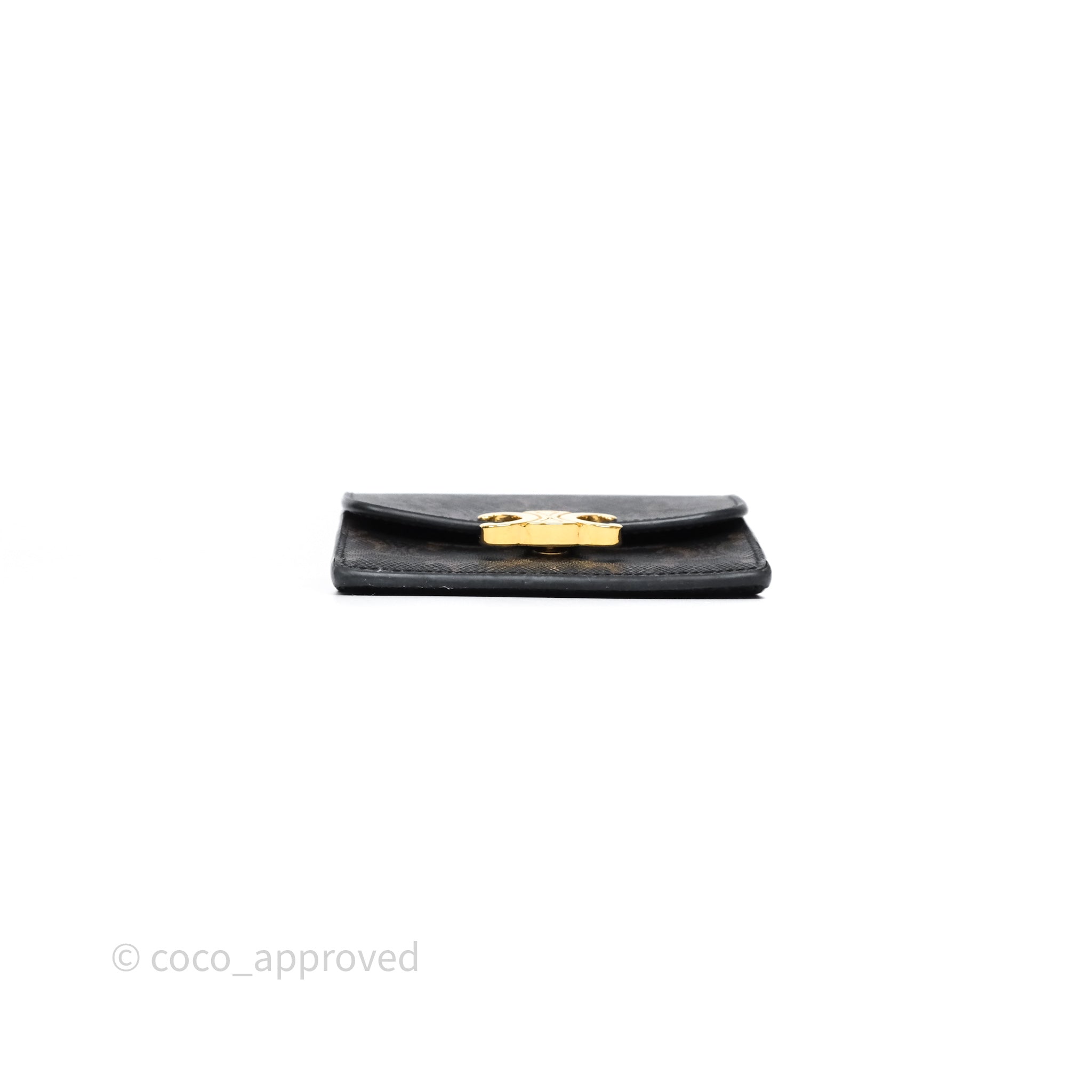 Celine Triomphe Canvas Card Holder with Flap - Tan Leather Wallet for Women | Perfect for Everyday Use & Travel Essentials