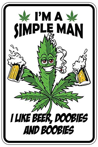 Funny 'I'm A Simple Man Weed Beer' Metal Sign - Vintage Bar Decor for Garage, Man Cave, Yard & Wall - Perfect Gift for Beer Lovers & Home Decor