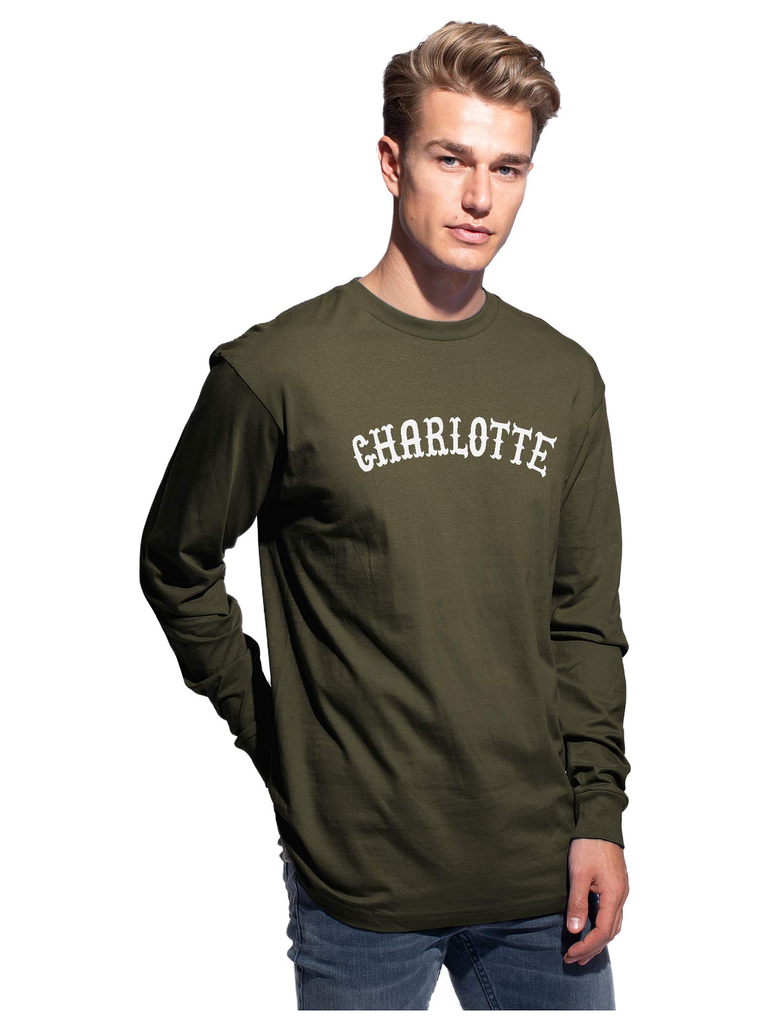 Vintage Daxton Retro Charlotte Arch Font Long Sleeve T-Shirt - Soft Medium Weight Cotton Tee for Men & Women | Casual Wear, Street Style, Everyday Comfort