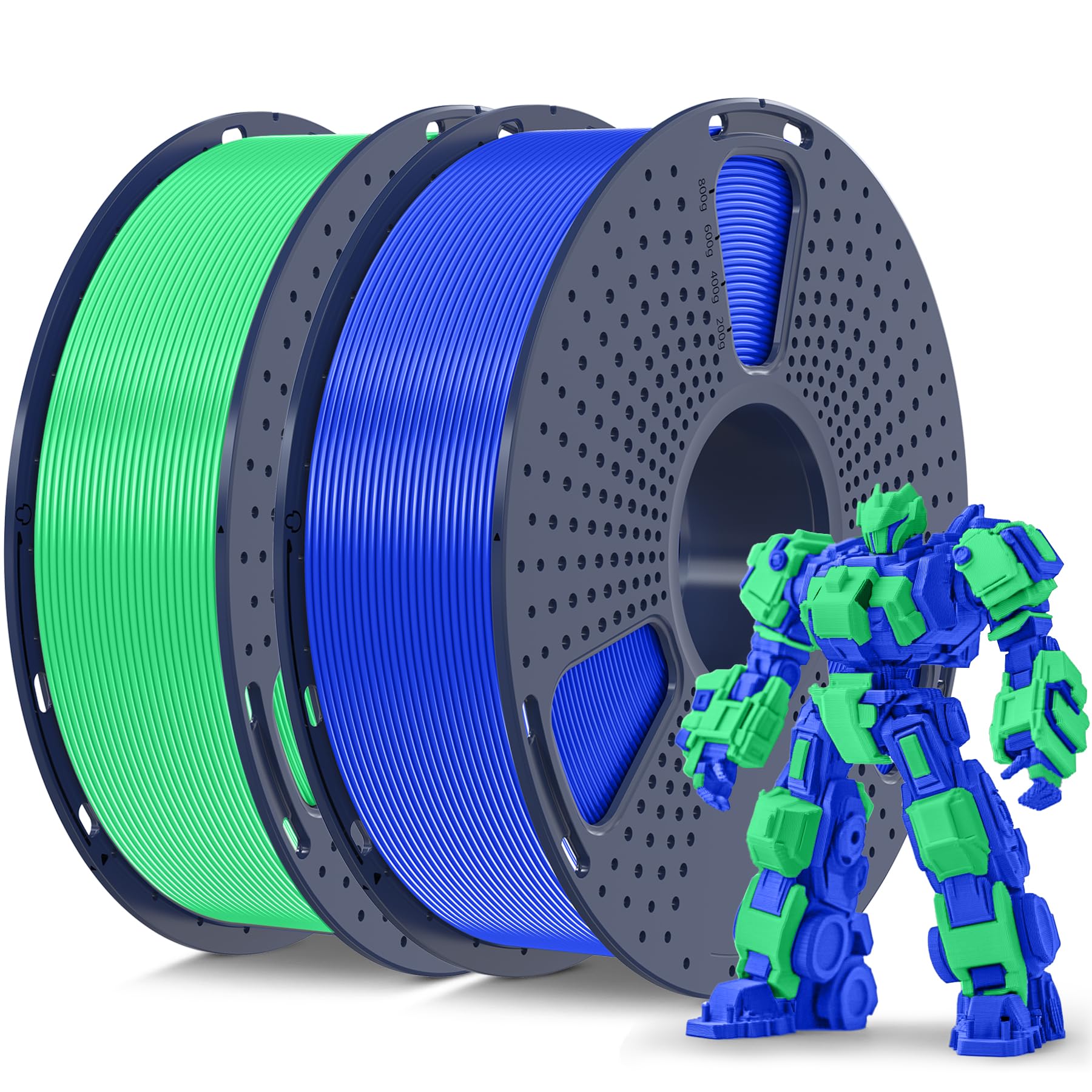 SUNLU PLA Plus 3D Printer Filament 1.75mm 2KG (1kg x 2 Spools) - High Precision +/-0.02mm, Neatly Wound PLA+ Filament for FDM 3D Printers - Blue & Green Bundle for Home DIY, Prototyping and Creative Projects