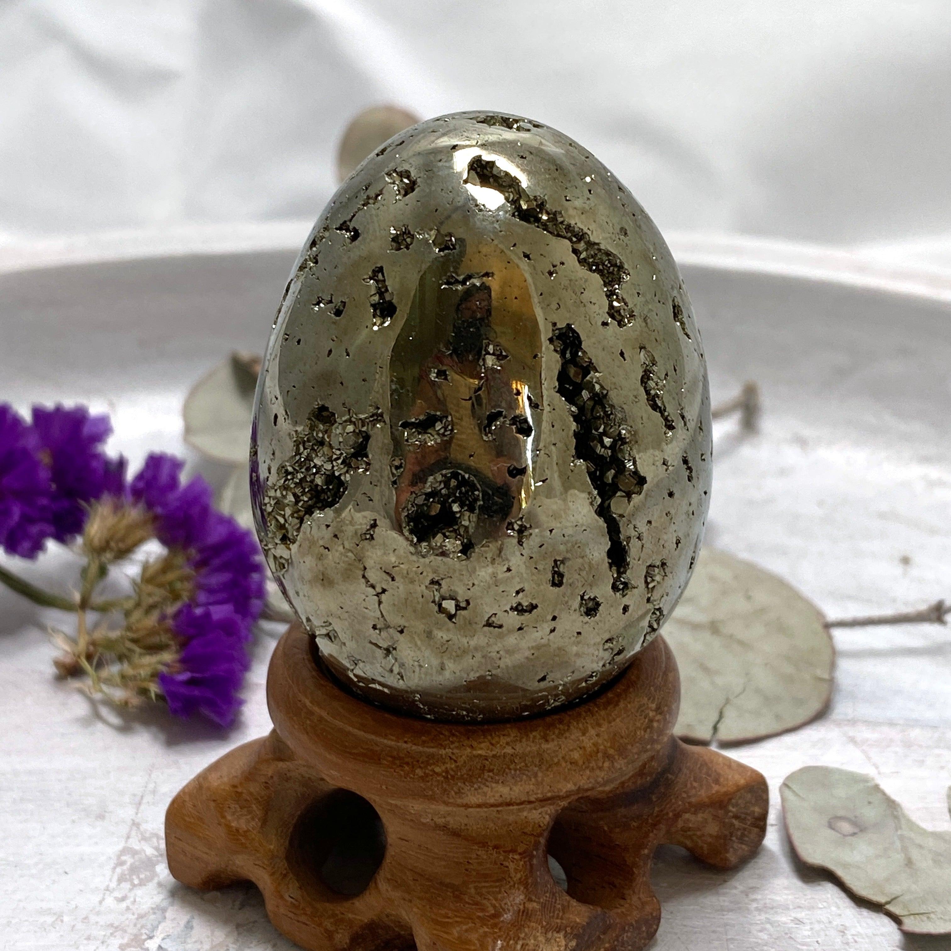 Premium Grade Pyrite Egg - Natural Mineral Specimen for Collectors, Home Decor & Crystal Healing | Perfect for Display, Meditation & Gifts