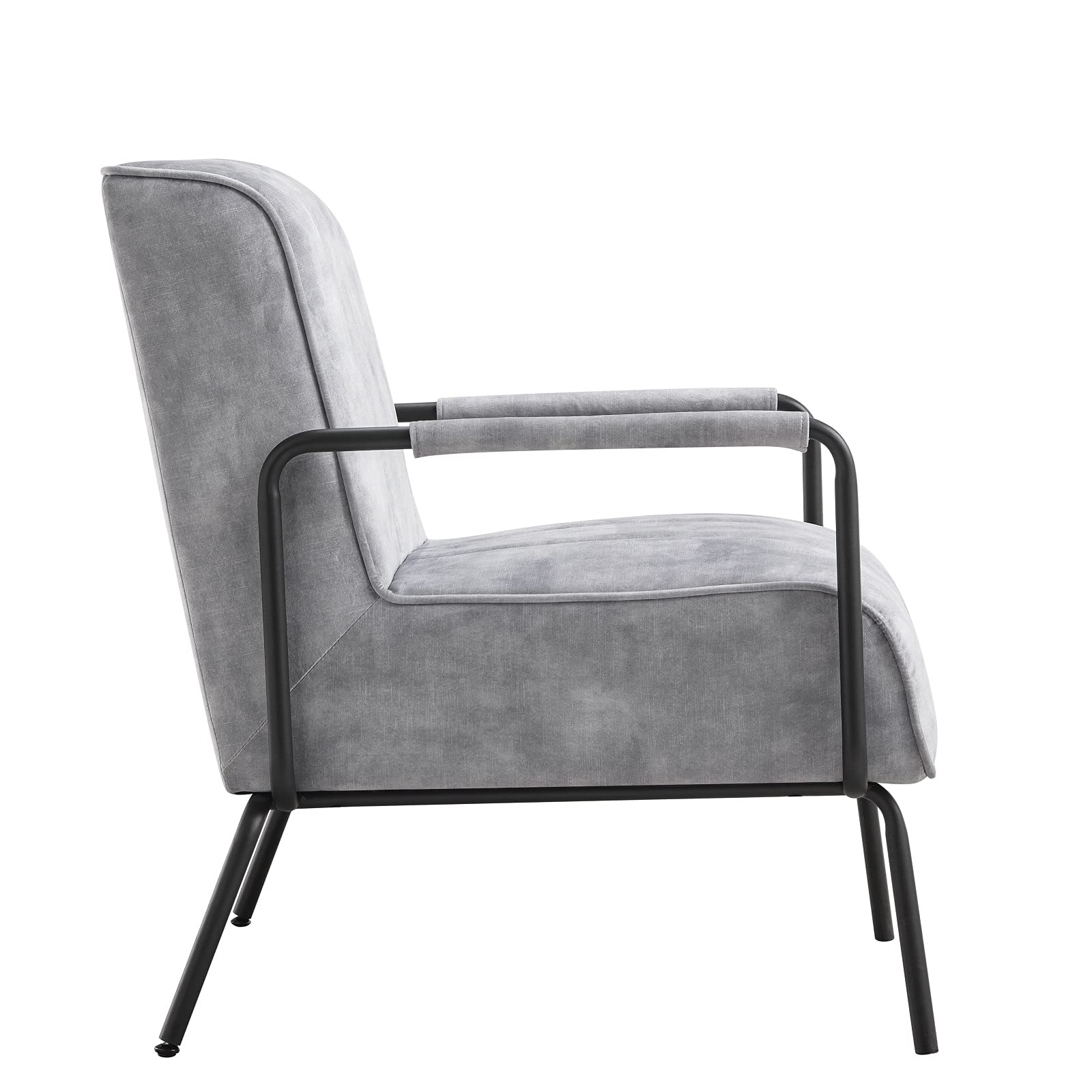 Mid-Century Modern Accent Chair - Plush Upholstered Fabric Armchair with Thick Cushioned Seat | Comfortable Living Room, Study, Bedroom & Vanity Chair by OCTANS (Grey) | Perfect for Reading Nooks, Home Offices & Cozy Spaces