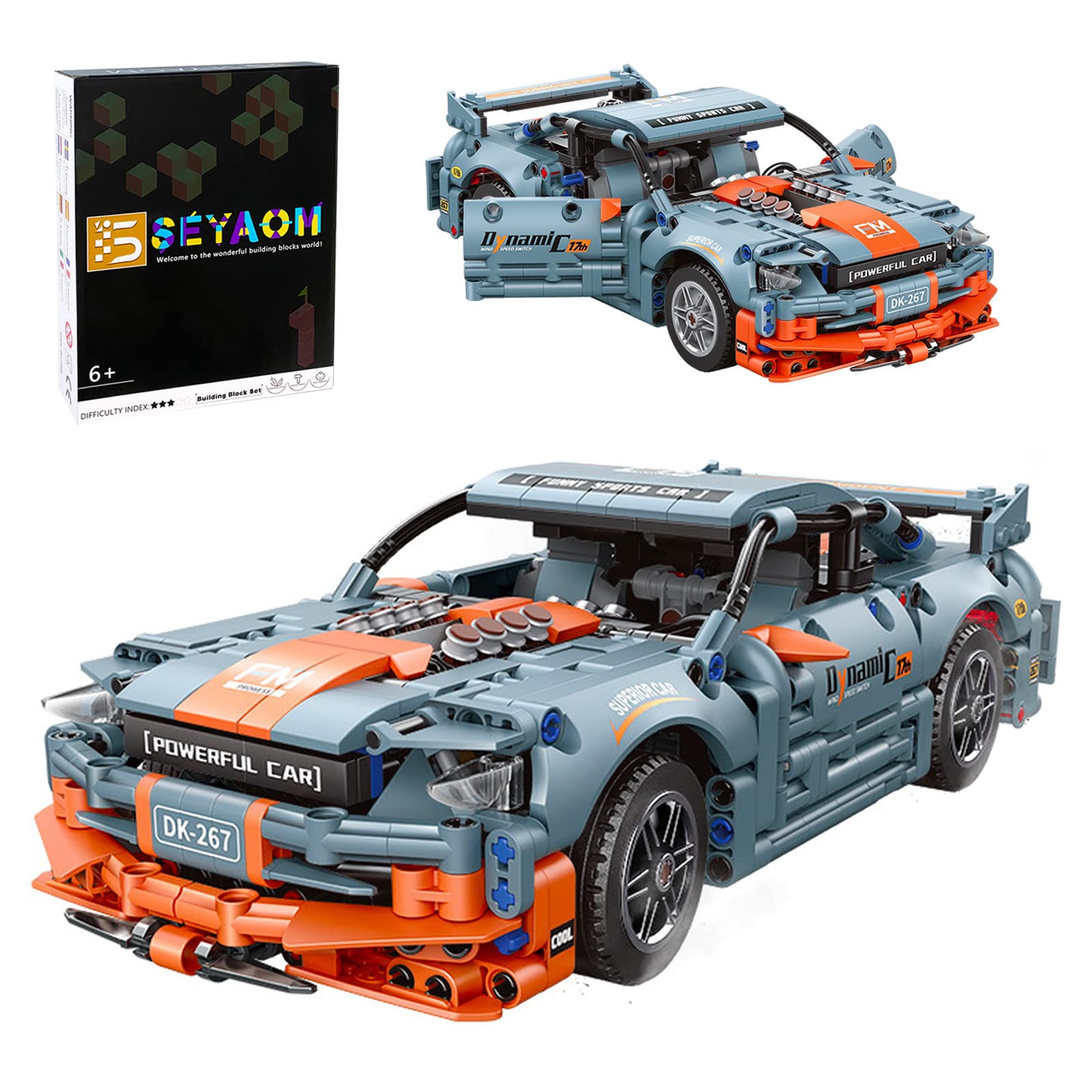 1:14 Scale Blue-Gray Sports Car Building Kit - 1130 PCS Model Car Compatible with Lego - DIY Race Car Construction Set for Teens & Adults - Perfect for STEM Learning, Collectors & Gift Giving