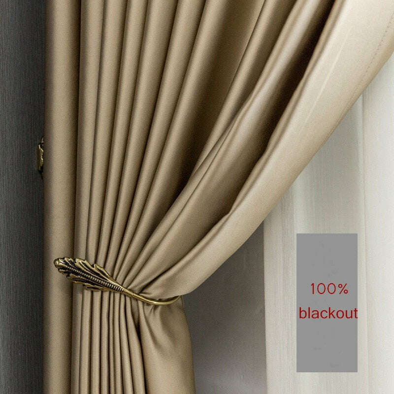Rémy Gold Satin Plain Blackout Thermal Curtains for Bedroom & Living Room - Energy Efficient Insulated Window Drapes for Light Blocking & Privacy