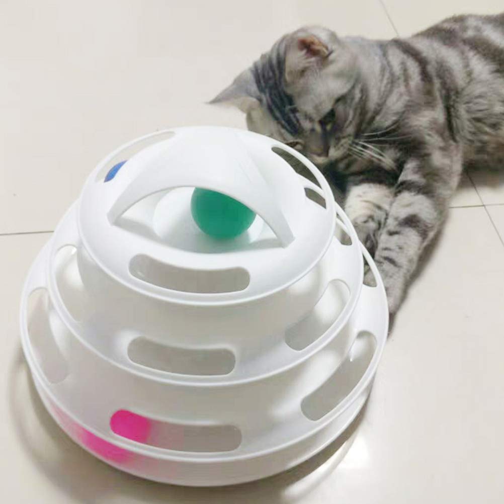 Interactive Cat Ball Toy with Roller Tracks & Drone Propeller Guard - 4-Level Exercise Toy for Cats to Stay Active & Fit - Perfect for Indoor Play, Exercise, and Mental Stimulation (White)