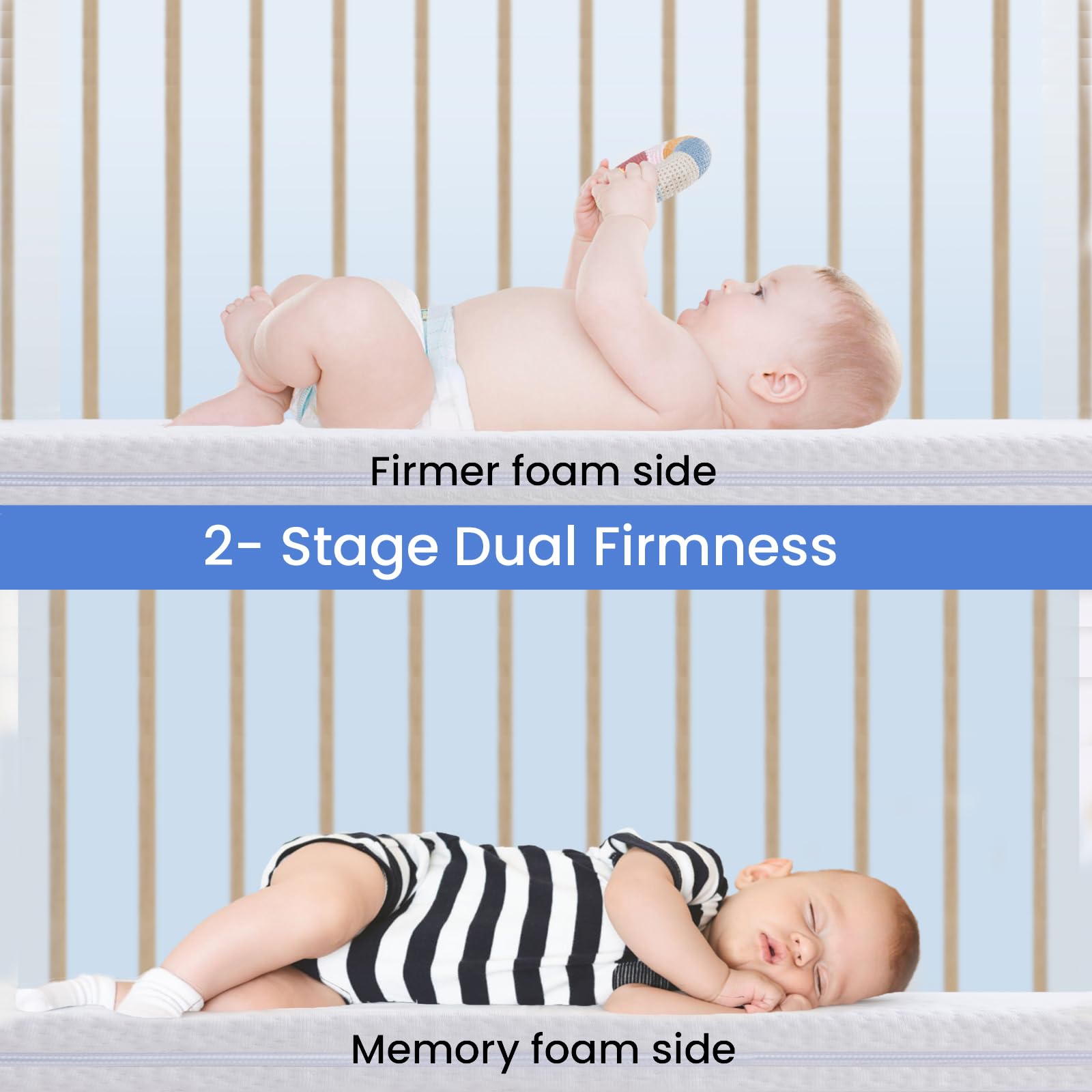 Mini Crib Mattress 38x24x3 Inches - Bamboo Fiber & Washable Microfiber Cover - Dual Firmness Gel Memory Foam - Waterproof & Breathable with Removable Zippered Cover - Perfect for Nursery, Daycare, and Travel Cribs