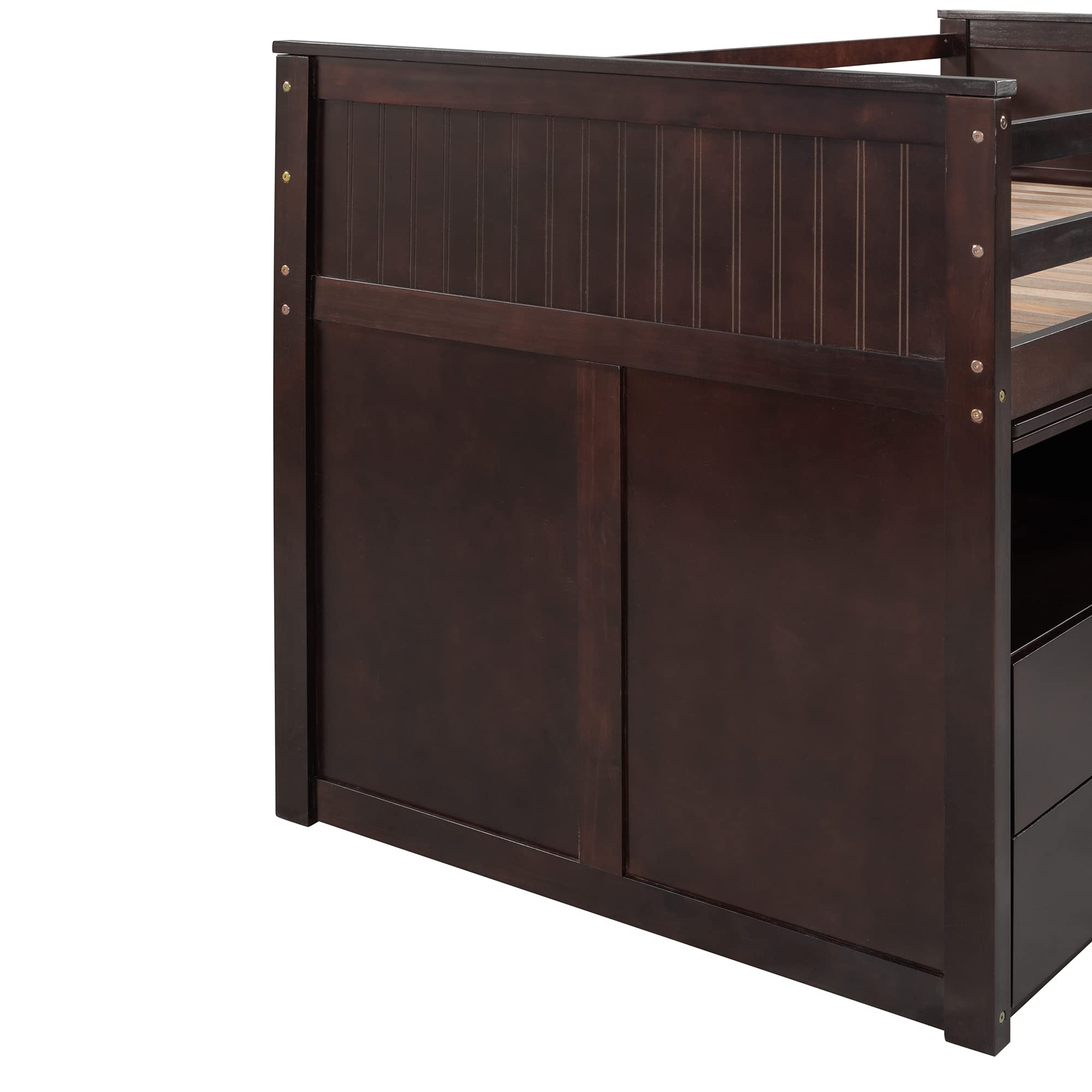 Twin Size Wooden Loft Bed with Storage Steps & Portable Desk - Low Study Loft Bed Frame for Teens & Small Spaces - Espresso & Natural Wood Finish - Perfect for Dorm Rooms, Kids Bedrooms & Studio Apartments