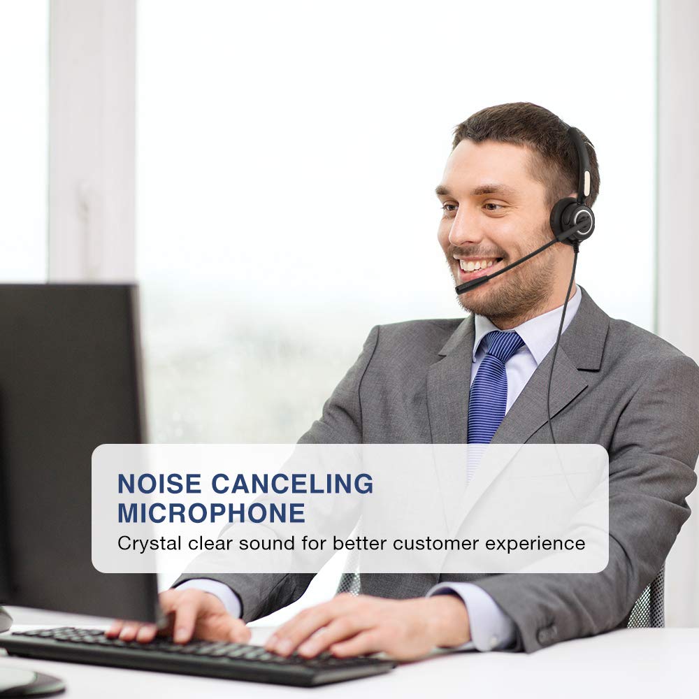 MCHEETA USB Headset with Noise Canceling Microphone - Wired Computer Headset for PC, Laptop, Skype - Perfect for Call Centers, Online Meetings & Gaming